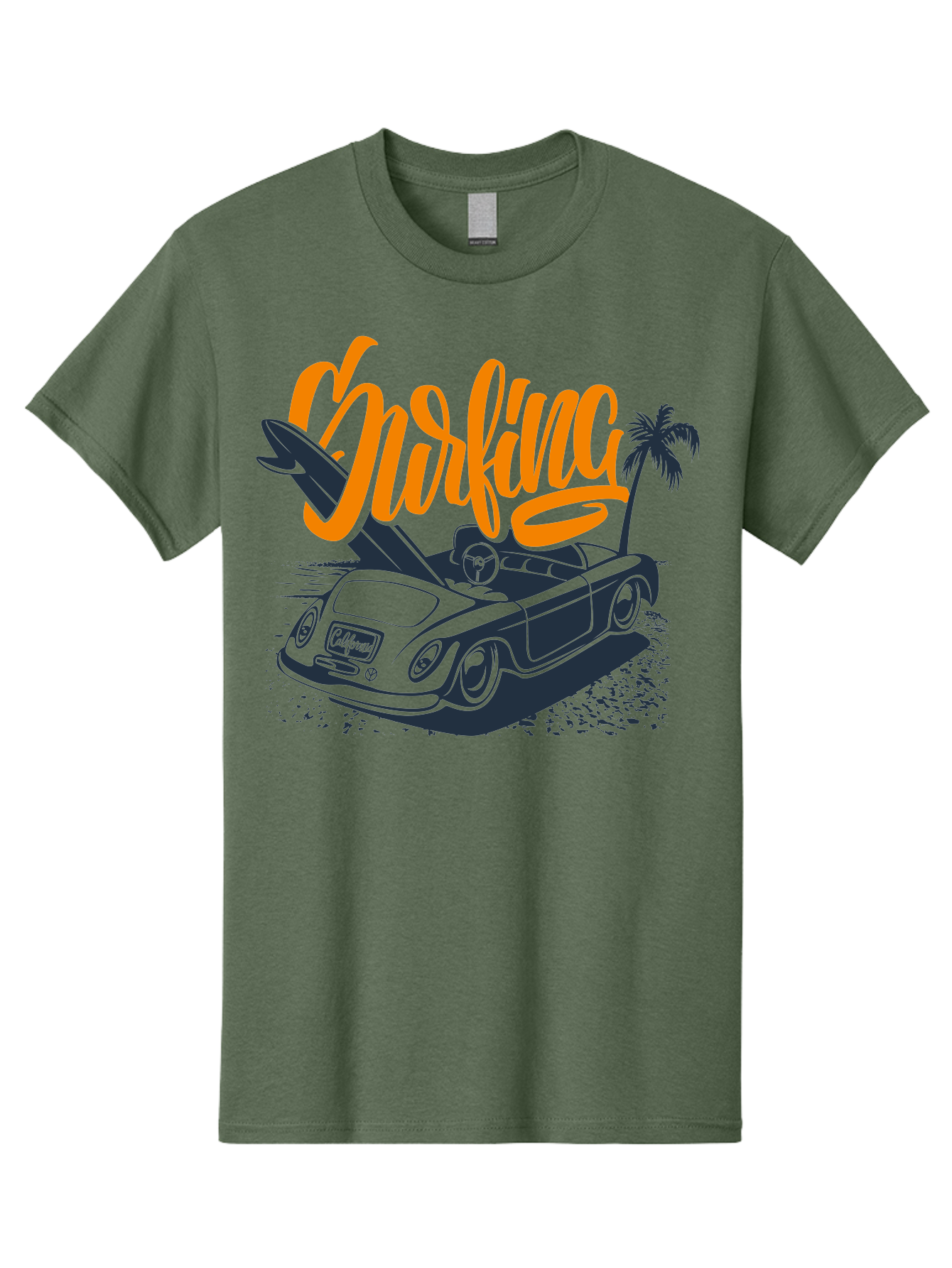 Surfing Men'S Graphic Tee, 100% Cotton, Comfortable Casual Summer Wear, Machine Washable, Vintage Convertible Car, Surfing Culture, Beach Lifestyle, Retro Style, Surfboard On Car, Palm Tree, Summer Fun, Surf Vibes, Classic Automobile Aac373