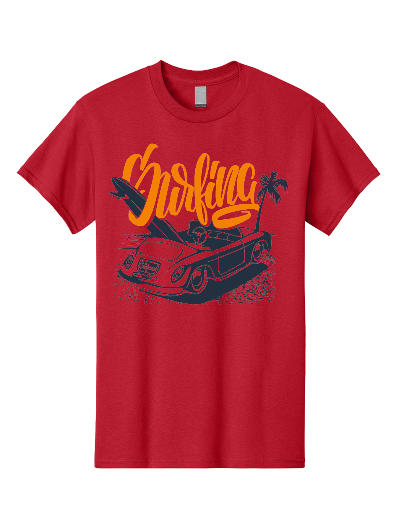 Surfing Men'S Graphic Tee, 100% Cotton, Comfortable Casual Summer Wear, Machine Washable, Vintage Convertible Car, Surfing Culture, Beach Lifestyle, Retro Style, Surfboard On Car, Palm Tree, Summer Fun, Surf Vibes, Classic Automobile Aac373