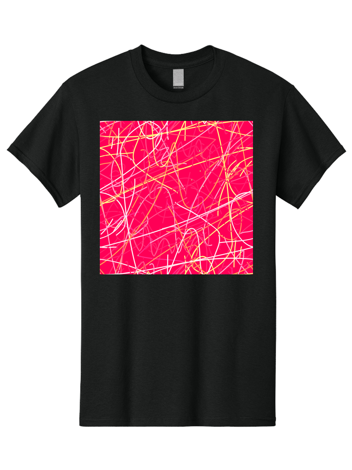 Abstract-Lines Men'S Graphic Tee, 100% Cotton, Comfortable Casual Summer Wear, Machine Washable, Abstract Art, Vibrant Pink Background, Swirling Lines, Dynamic Movement, Modern Design, Artistic Expression, Creative Wallpaper, Digital Art, Aac374