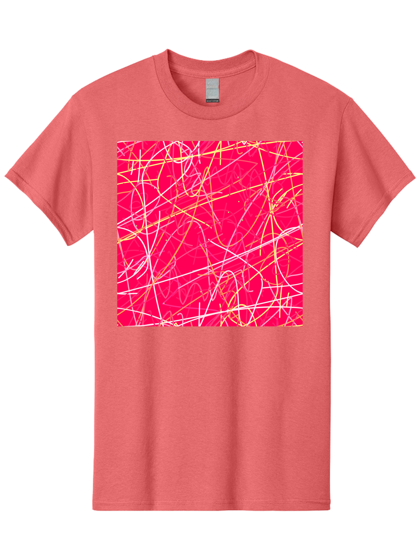 Abstract-Lines Men'S Graphic Tee, 100% Cotton, Comfortable Casual Summer Wear, Machine Washable, Abstract Art, Vibrant Pink Background, Swirling Lines, Dynamic Movement, Modern Design, Artistic Expression, Creative Wallpaper, Digital Art, Aac374