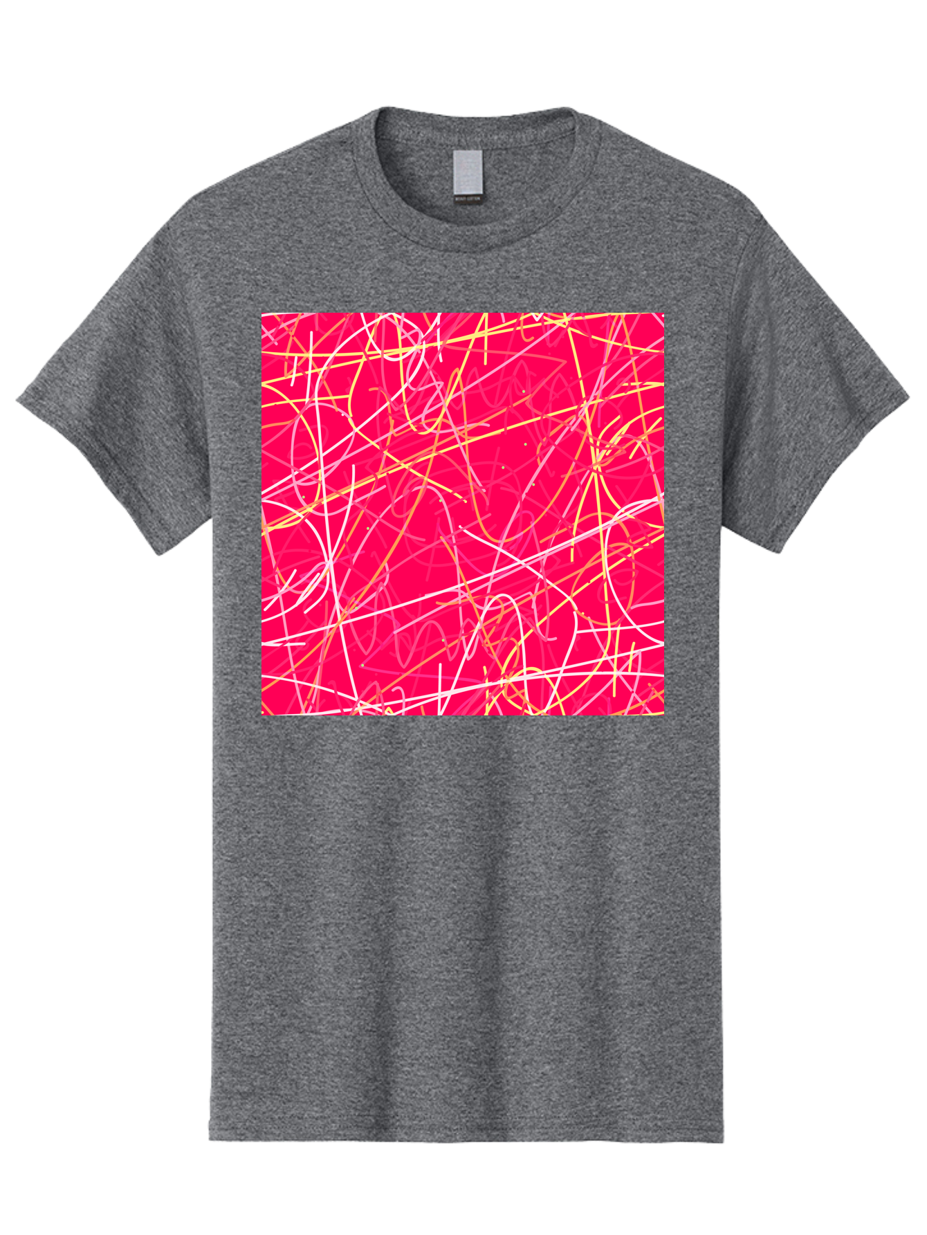 Abstract-Lines Men'S Graphic Tee, 100% Cotton, Comfortable Casual Summer Wear, Machine Washable, Abstract Art, Vibrant Pink Background, Swirling Lines, Dynamic Movement, Modern Design, Artistic Expression, Creative Wallpaper, Digital Art, Aac374