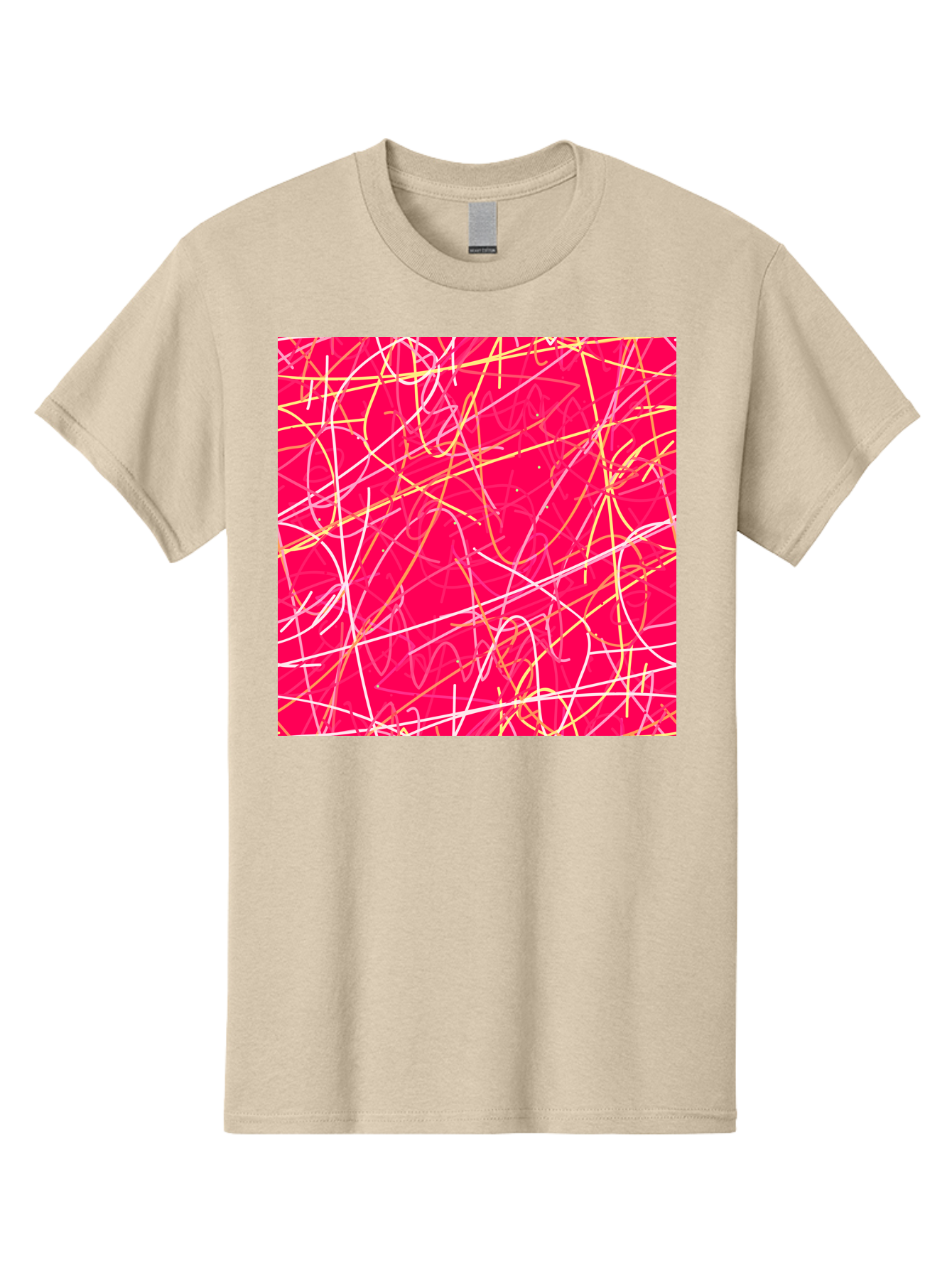 Abstract-Lines Men'S Graphic Tee, 100% Cotton, Comfortable Casual Summer Wear, Machine Washable, Abstract Art, Vibrant Pink Background, Swirling Lines, Dynamic Movement, Modern Design, Artistic Expression, Creative Wallpaper, Digital Art, Aac374