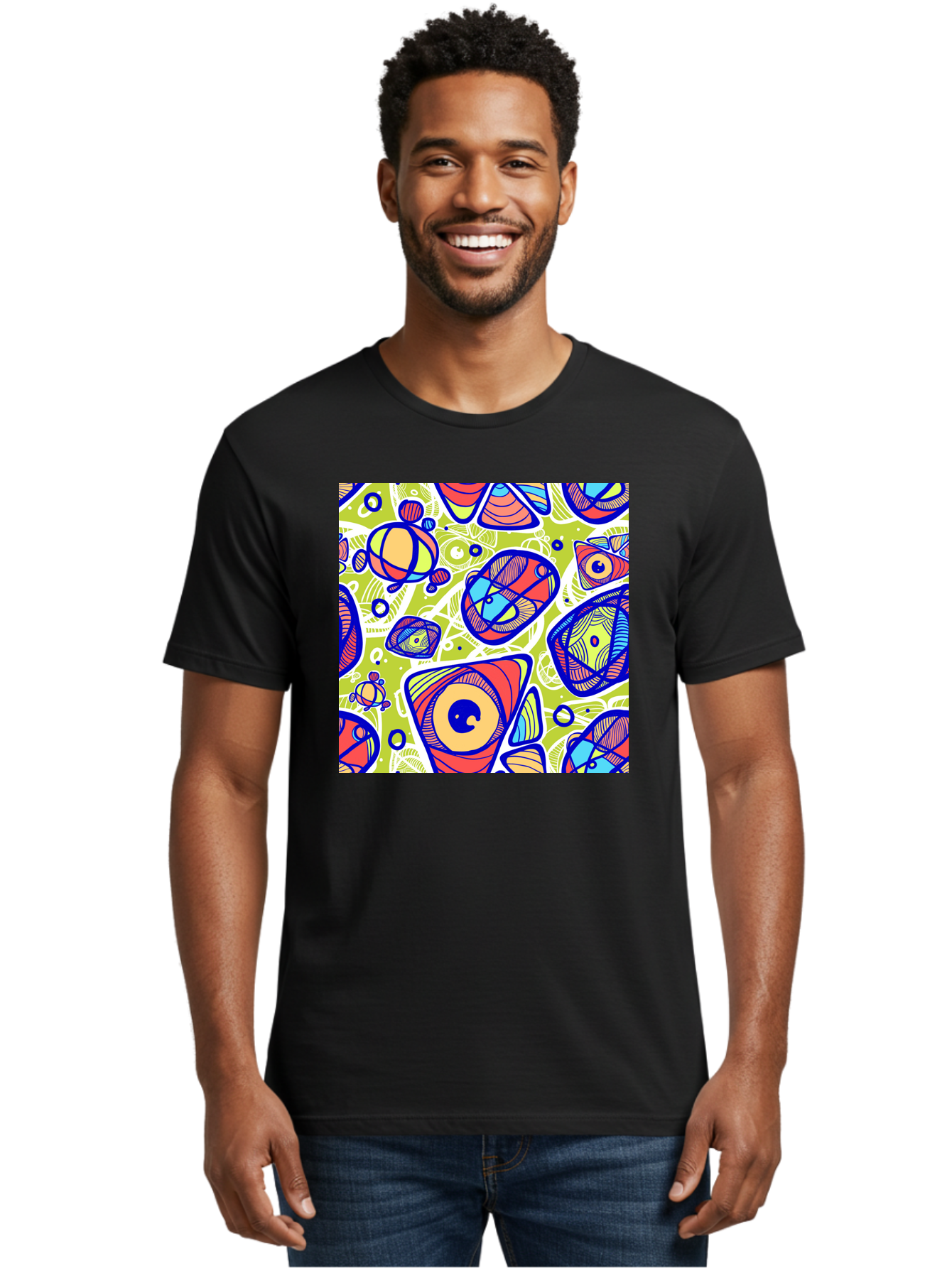 All-Seeing-Eyes Men'S Graphic Tee, 100% Cotton, Comfortable Casual Summer Wear, Machine Washable, Stylized Eyes, Abstract Shapes, Vibrant Colors, Bold Designs, Eye-Catching Patterns, Graphic Art, Tribal Motifs, Fantasy Elements, Aac375