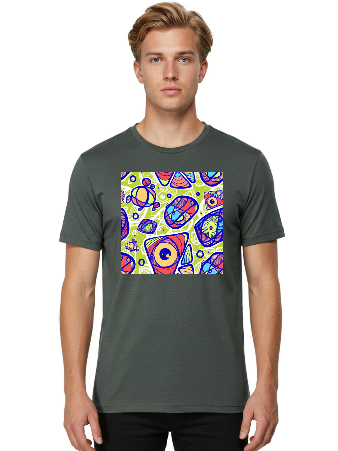 All-Seeing-Eyes Men'S Graphic Tee, 100% Cotton, Comfortable Casual Summer Wear, Machine Washable, Stylized Eyes, Abstract Shapes, Vibrant Colors, Bold Designs, Eye-Catching Patterns, Graphic Art, Tribal Motifs, Fantasy Elements, Aac375