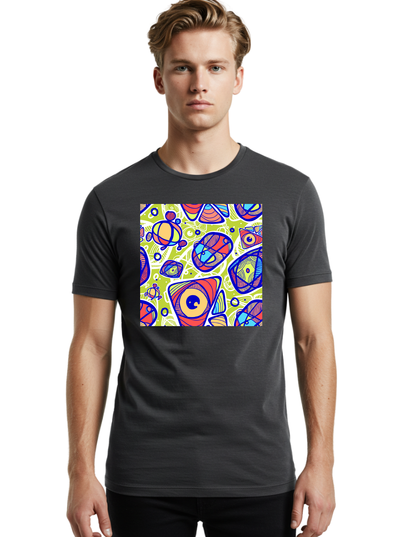 All-Seeing-Eyes Men'S Graphic Tee, 100% Cotton, Comfortable Casual Summer Wear, Machine Washable, Stylized Eyes, Abstract Shapes, Vibrant Colors, Bold Designs, Eye-Catching Patterns, Graphic Art, Tribal Motifs, Fantasy Elements, Aac375