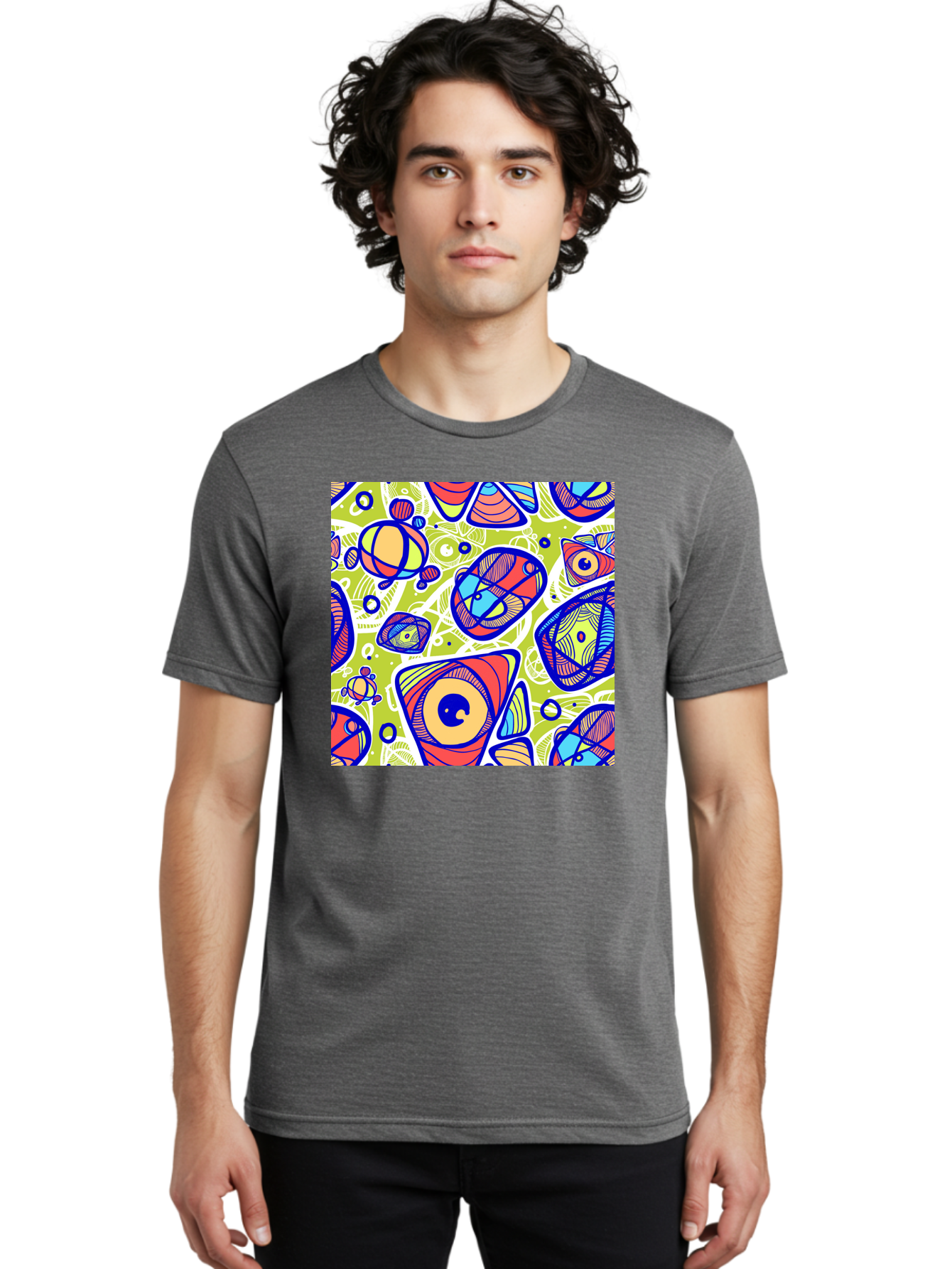 All-Seeing-Eyes Men'S Graphic Tee, 100% Cotton, Comfortable Casual Summer Wear, Machine Washable, Stylized Eyes, Abstract Shapes, Vibrant Colors, Bold Designs, Eye-Catching Patterns, Graphic Art, Tribal Motifs, Fantasy Elements, Aac375