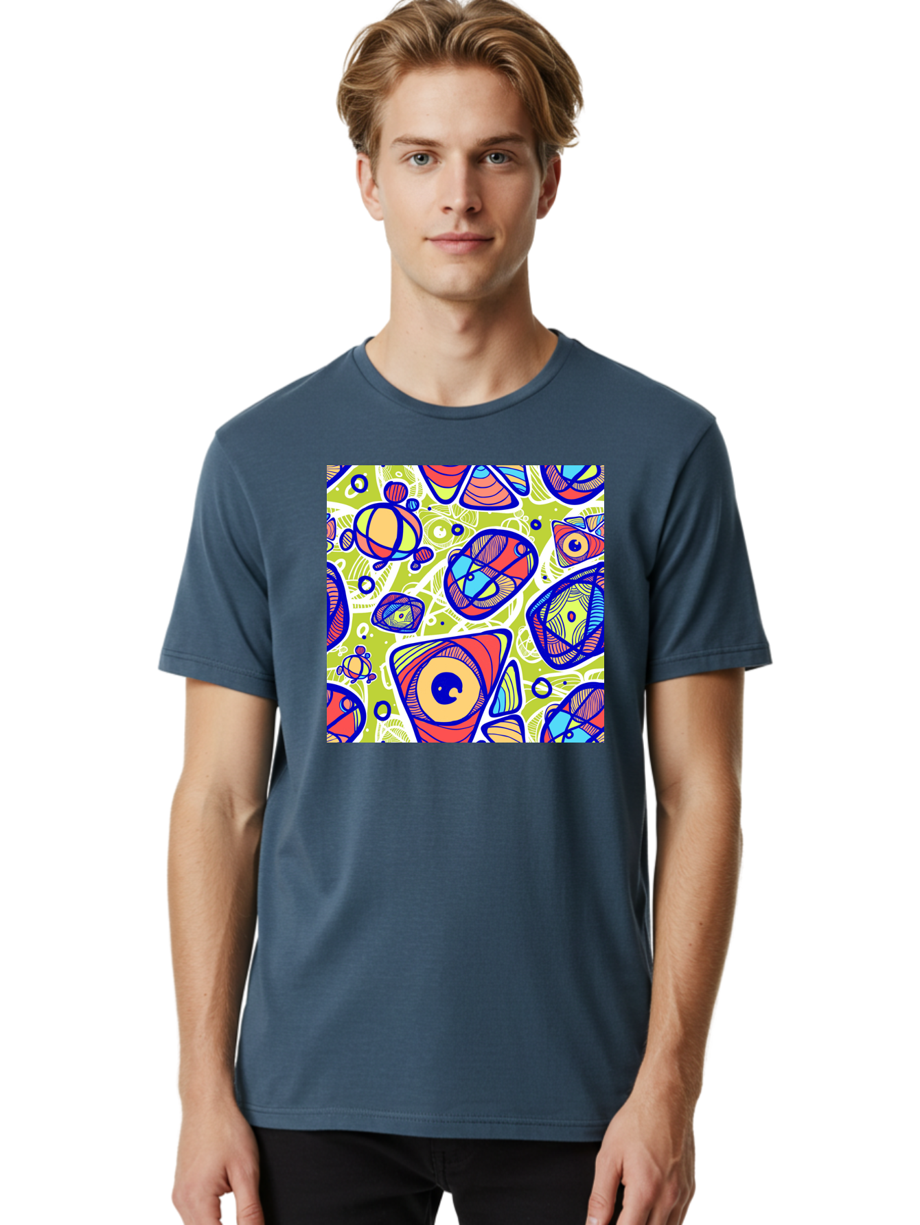 All-Seeing-Eyes Men'S Graphic Tee, 100% Cotton, Comfortable Casual Summer Wear, Machine Washable, Stylized Eyes, Abstract Shapes, Vibrant Colors, Bold Designs, Eye-Catching Patterns, Graphic Art, Tribal Motifs, Fantasy Elements, Aac375
