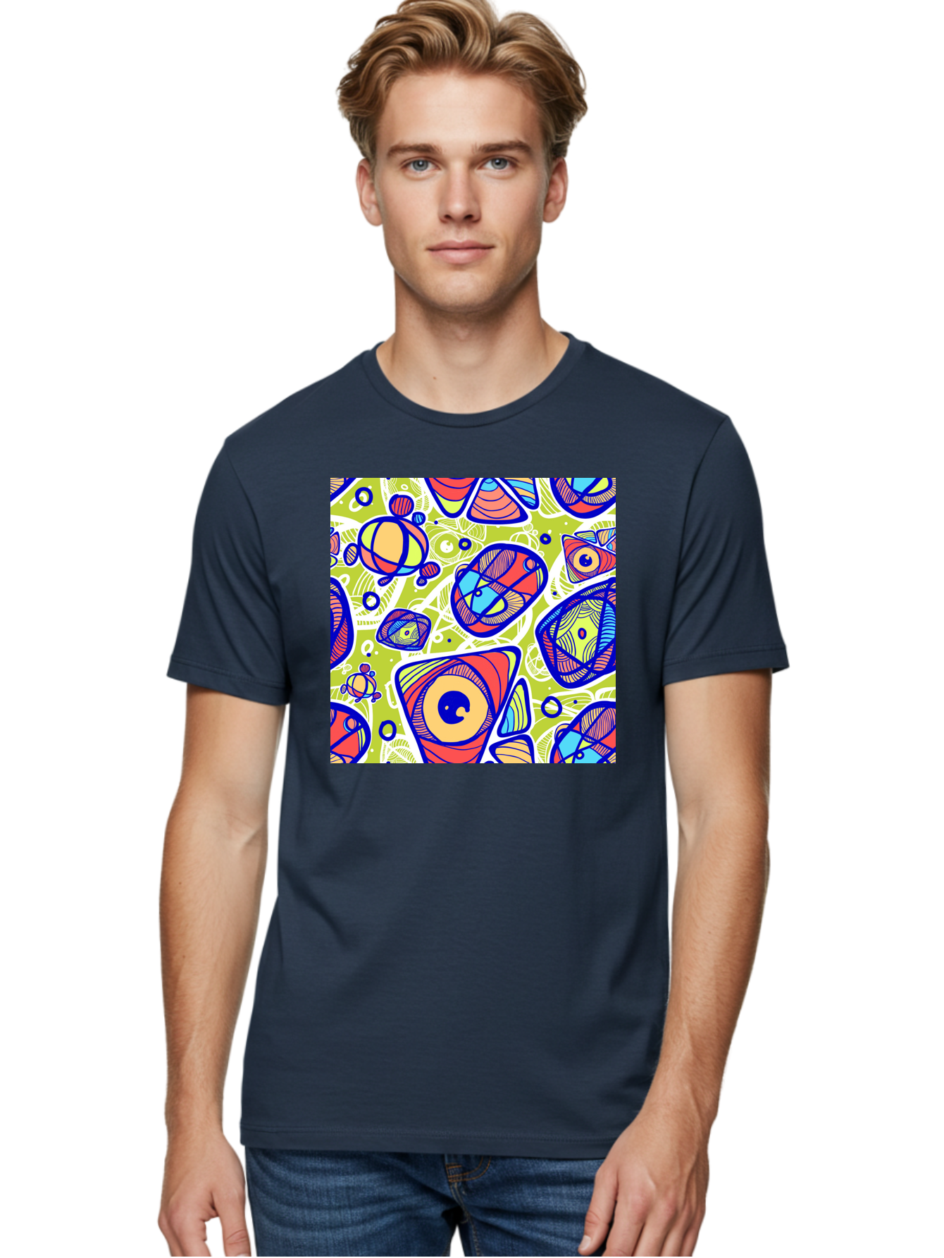 All-Seeing-Eyes Men'S Graphic Tee, 100% Cotton, Comfortable Casual Summer Wear, Machine Washable, Stylized Eyes, Abstract Shapes, Vibrant Colors, Bold Designs, Eye-Catching Patterns, Graphic Art, Tribal Motifs, Fantasy Elements, Aac375