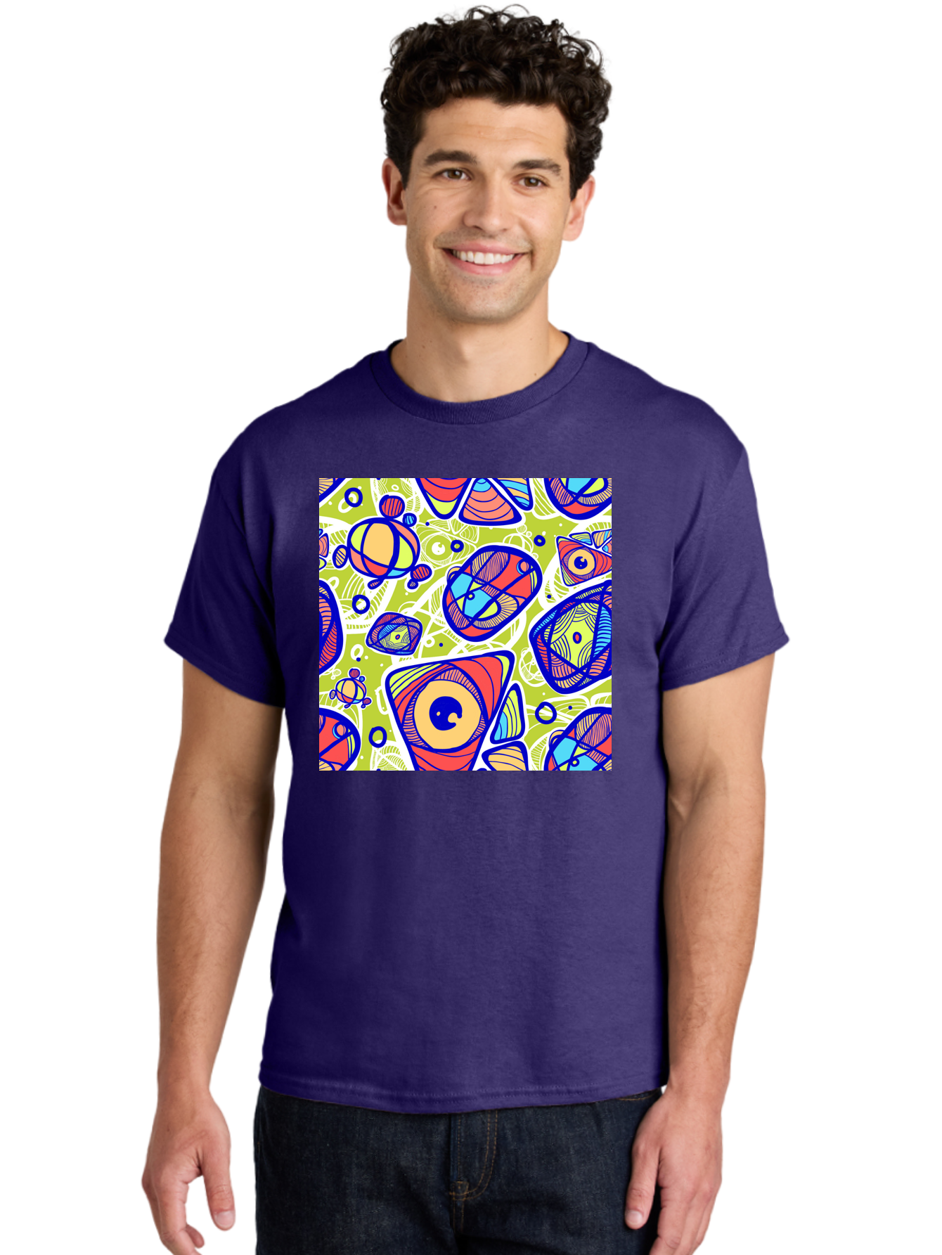 All-Seeing-Eyes Men'S Graphic Tee, 100% Cotton, Comfortable Casual Summer Wear, Machine Washable, Stylized Eyes, Abstract Shapes, Vibrant Colors, Bold Designs, Eye-Catching Patterns, Graphic Art, Tribal Motifs, Fantasy Elements, Aac375