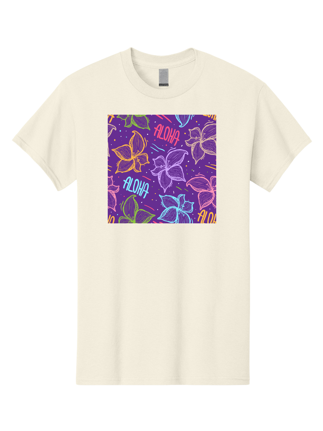 Aloha-Plumeria-Floral Men'S Graphic Tee, 100% Cotton, Comfortable Casual Summer Wear, Machine Washable, Plumeria Flowers, Tropical Flowers, Aloha Text, Colorful Graphics, Festive Design, Hawaiian Theme, Vibrant Colors, Playful Pattern, Aac376