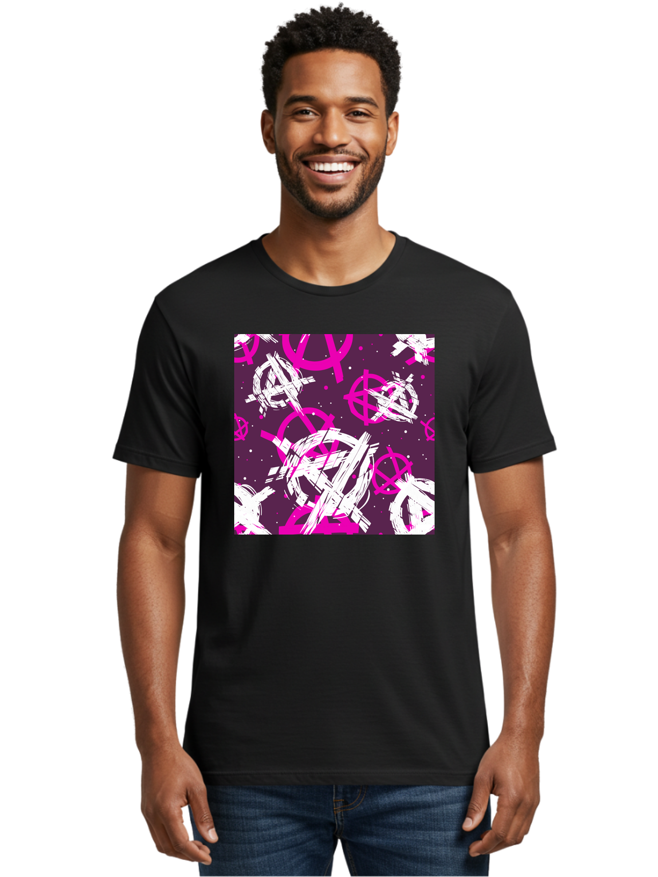Anarchy-Symbols Men'S Graphic Tee, 100% Cotton, Comfortable Casual Summer Wear, Machine Washable, Anarchy Symbols, Protest Signs, Activist Graphics, Punk Rock Imagery, Chaotic Patterns, Abstract Art, Rebellion Motifs, Symbolic Expression, Aac377