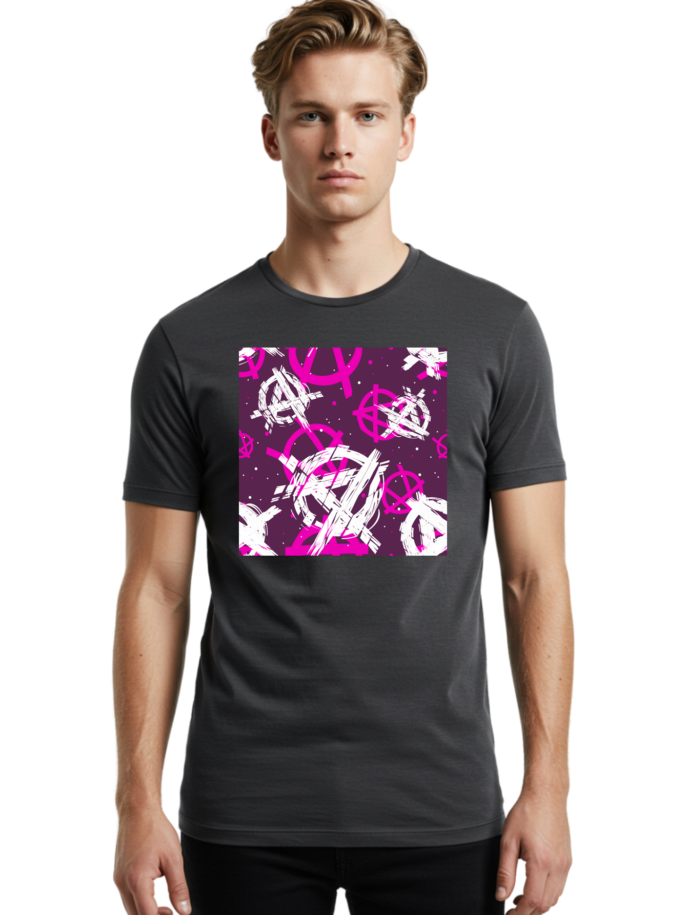 Anarchy-Symbols Men'S Graphic Tee, 100% Cotton, Comfortable Casual Summer Wear, Machine Washable, Anarchy Symbols, Protest Signs, Activist Graphics, Punk Rock Imagery, Chaotic Patterns, Abstract Art, Rebellion Motifs, Symbolic Expression, Aac377