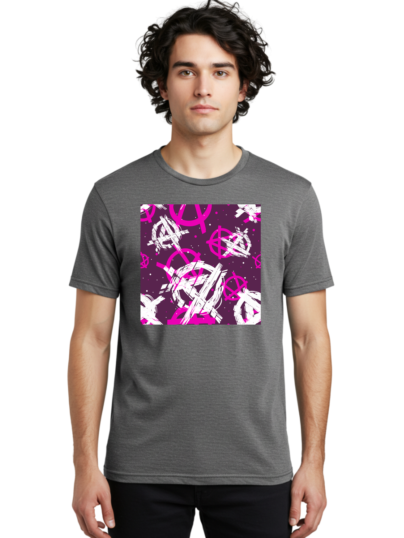 Anarchy-Symbols Men'S Graphic Tee, 100% Cotton, Comfortable Casual Summer Wear, Machine Washable, Anarchy Symbols, Protest Signs, Activist Graphics, Punk Rock Imagery, Chaotic Patterns, Abstract Art, Rebellion Motifs, Symbolic Expression, Aac377