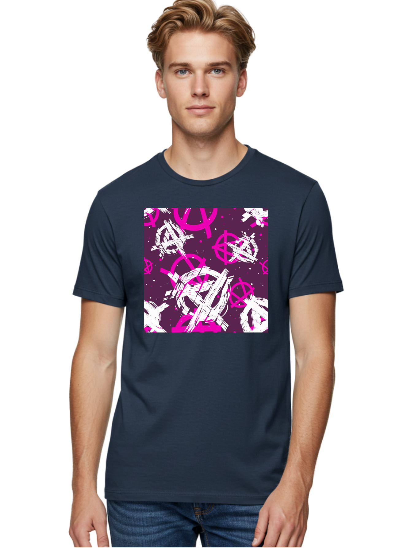 Anarchy-Symbols Men'S Graphic Tee, 100% Cotton, Comfortable Casual Summer Wear, Machine Washable, Anarchy Symbols, Protest Signs, Activist Graphics, Punk Rock Imagery, Chaotic Patterns, Abstract Art, Rebellion Motifs, Symbolic Expression, Aac377
