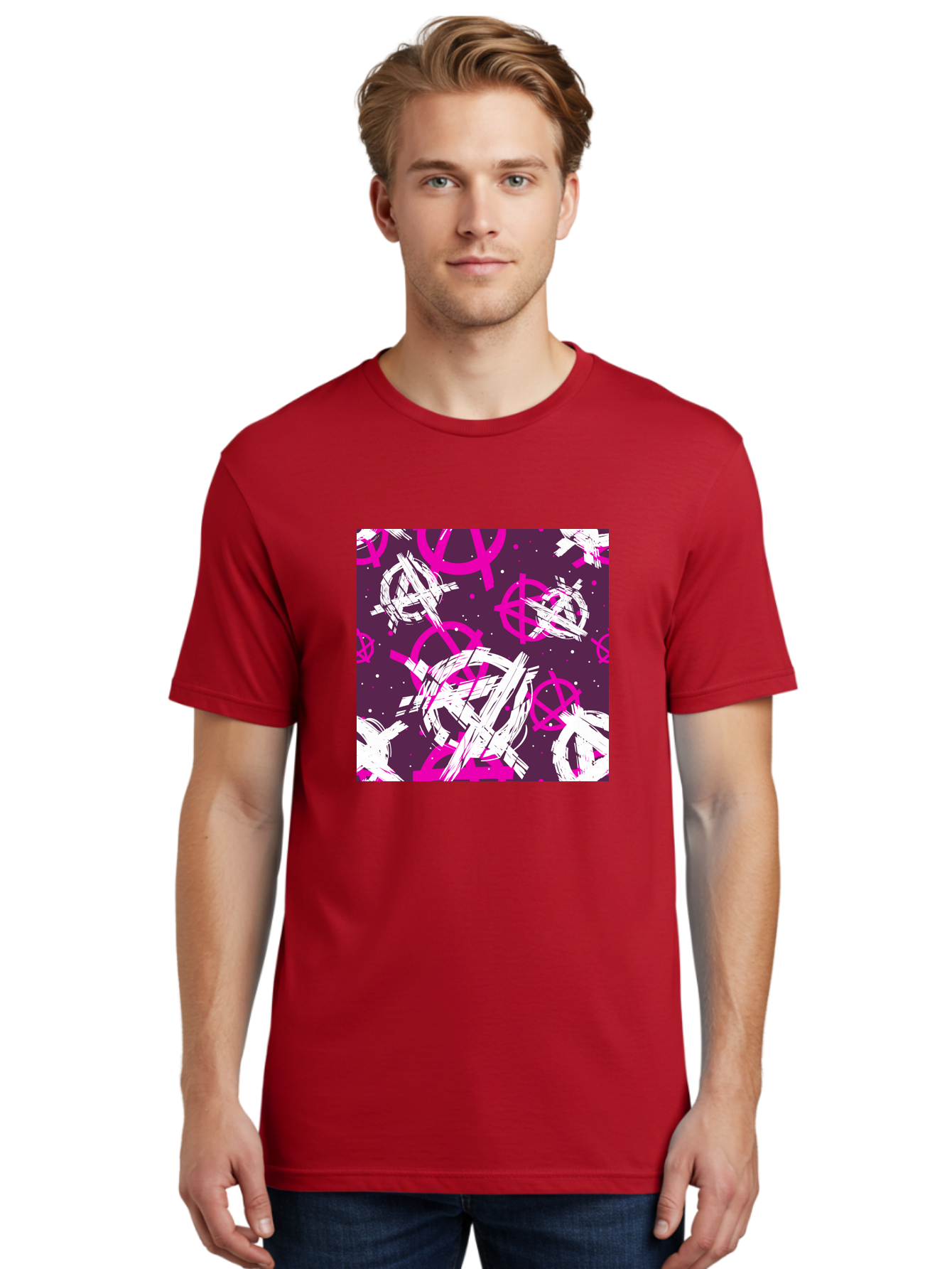 Anarchy-Symbols Men'S Graphic Tee, 100% Cotton, Comfortable Casual Summer Wear, Machine Washable, Anarchy Symbols, Protest Signs, Activist Graphics, Punk Rock Imagery, Chaotic Patterns, Abstract Art, Rebellion Motifs, Symbolic Expression, Aac377