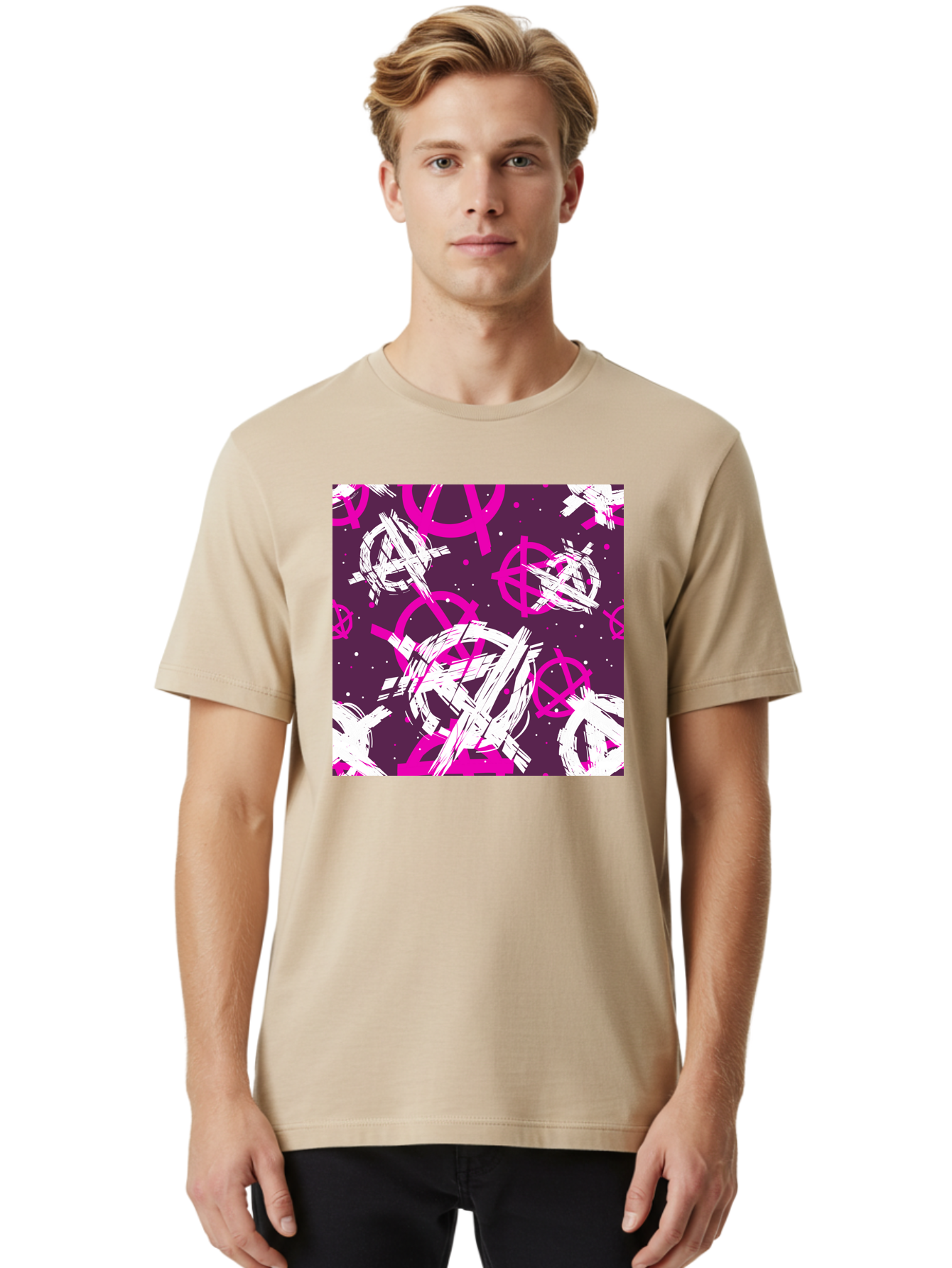Anarchy-Symbols Men'S Graphic Tee, 100% Cotton, Comfortable Casual Summer Wear, Machine Washable, Anarchy Symbols, Protest Signs, Activist Graphics, Punk Rock Imagery, Chaotic Patterns, Abstract Art, Rebellion Motifs, Symbolic Expression, Aac377