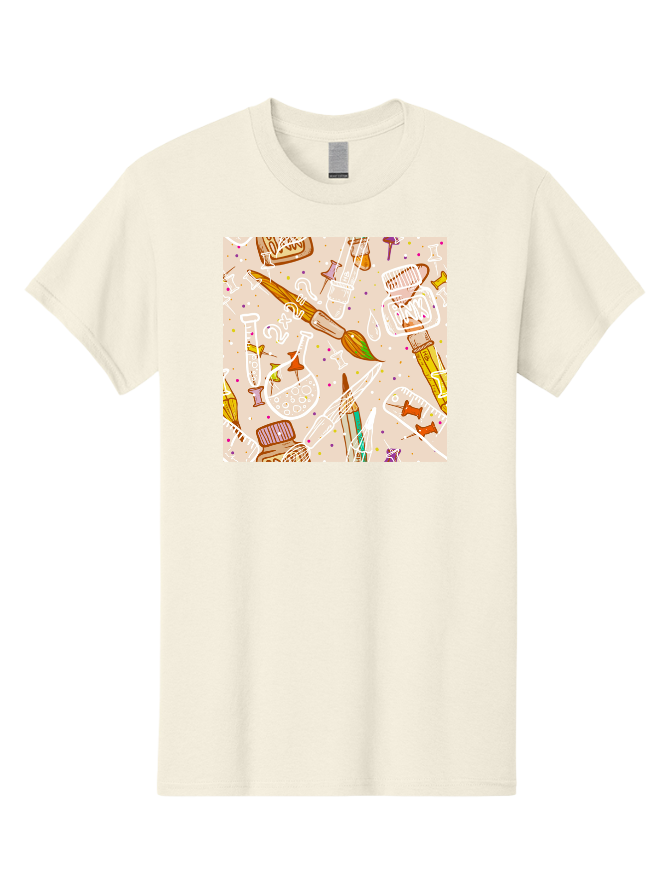 Art-And-Science Men'S Graphic Tee, 100% Cotton, Comfortable Casual Summer Wear, Machine Washable, Science And Art Supplies, Beakers, Test Tubes, Paintbrushes, Pencils, Creative Tools, Artistic Expression, Scientific Experimentation, Aac378