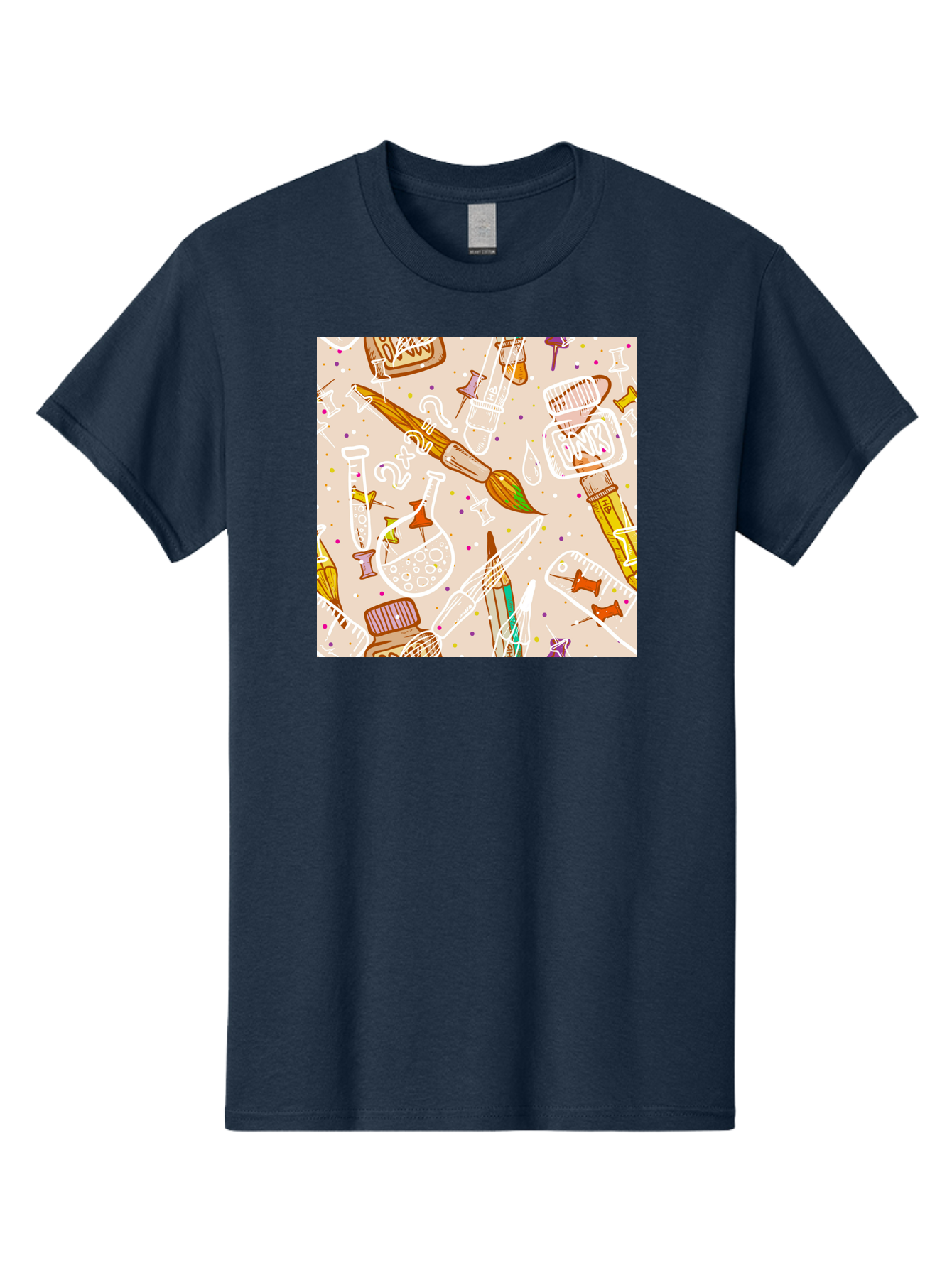 Art-And-Science Men'S Graphic Tee, 100% Cotton, Comfortable Casual Summer Wear, Machine Washable, Science And Art Supplies, Beakers, Test Tubes, Paintbrushes, Pencils, Creative Tools, Artistic Expression, Scientific Experimentation, Aac378