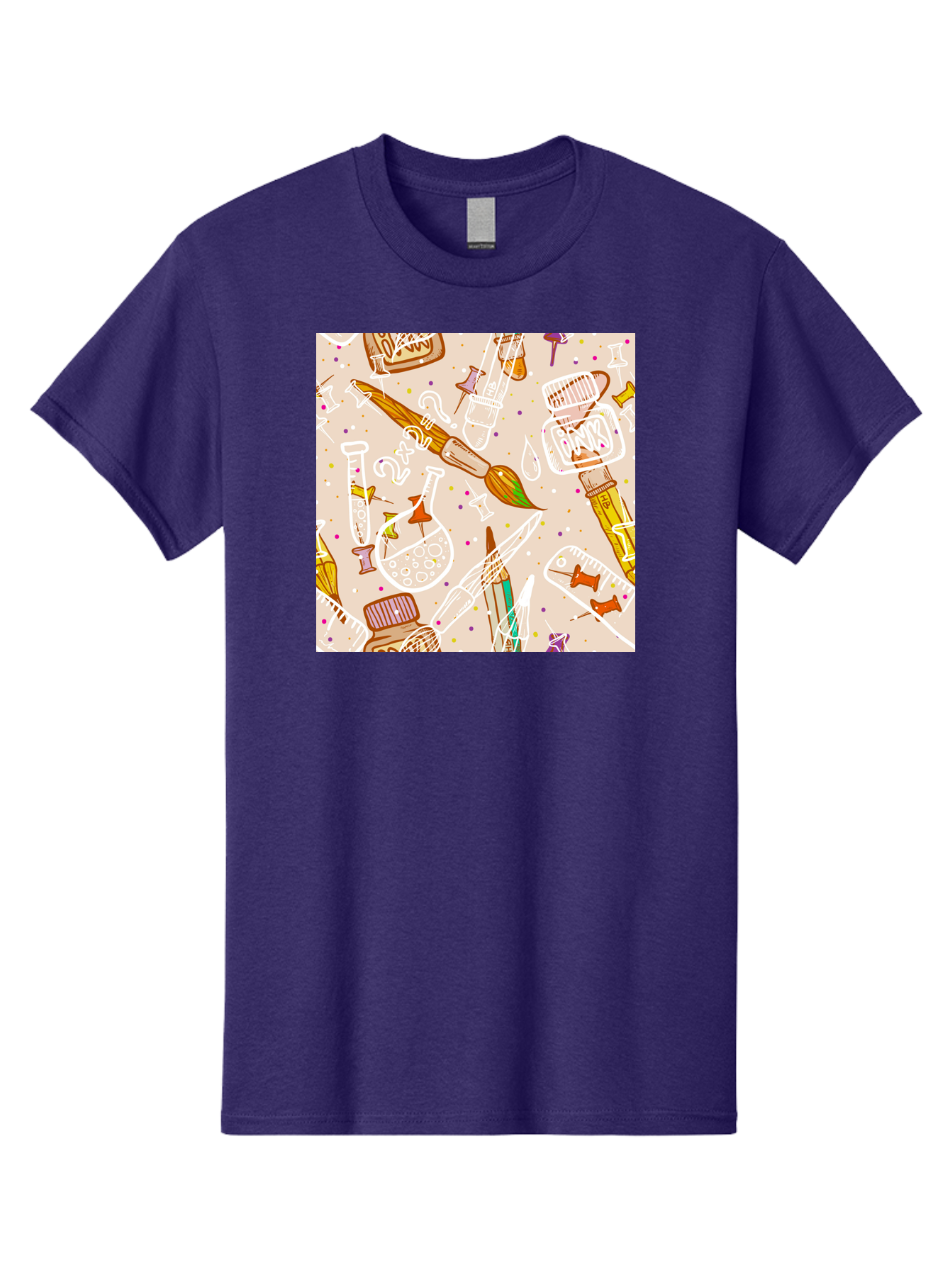 Art-And-Science Men'S Graphic Tee, 100% Cotton, Comfortable Casual Summer Wear, Machine Washable, Science And Art Supplies, Beakers, Test Tubes, Paintbrushes, Pencils, Creative Tools, Artistic Expression, Scientific Experimentation, Aac378
