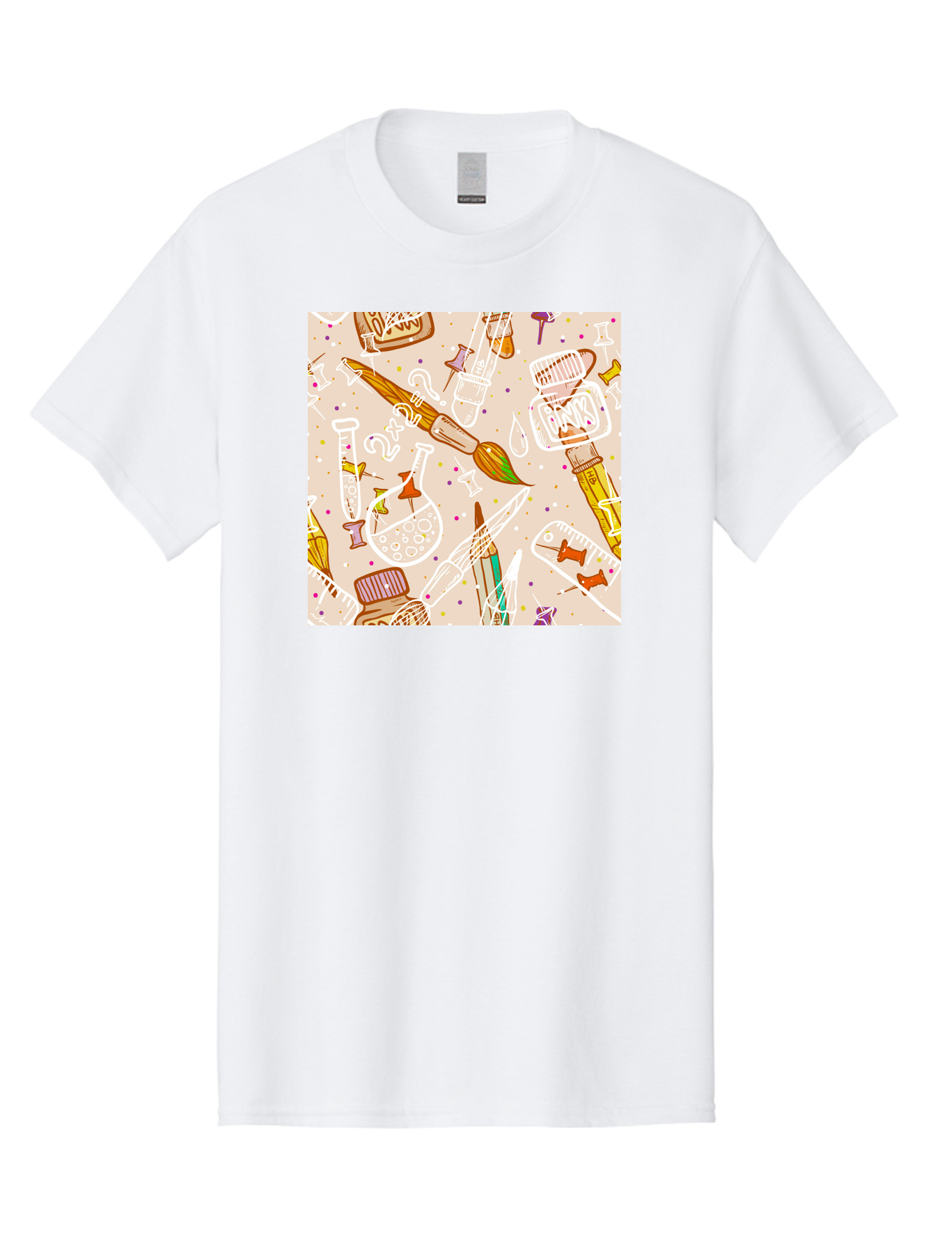 Art-And-Science Men'S Graphic Tee, 100% Cotton, Comfortable Casual Summer Wear, Machine Washable, Science And Art Supplies, Beakers, Test Tubes, Paintbrushes, Pencils, Creative Tools, Artistic Expression, Scientific Experimentation, Aac378