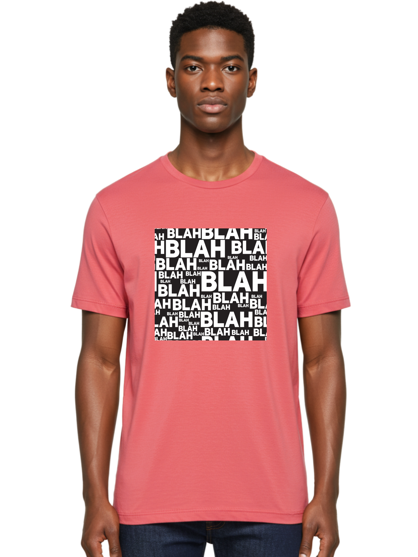 Blah Men'S Graphic Tee, 100% Cotton, Comfortable Casual Summer Wear, Machine Washable, Repetitive Text, Blah Blah, White Font, Black Background, Meaningless Words, Corporate Jargon, Office Chatter, Meaningless Speech, Empty Talk, Aac379