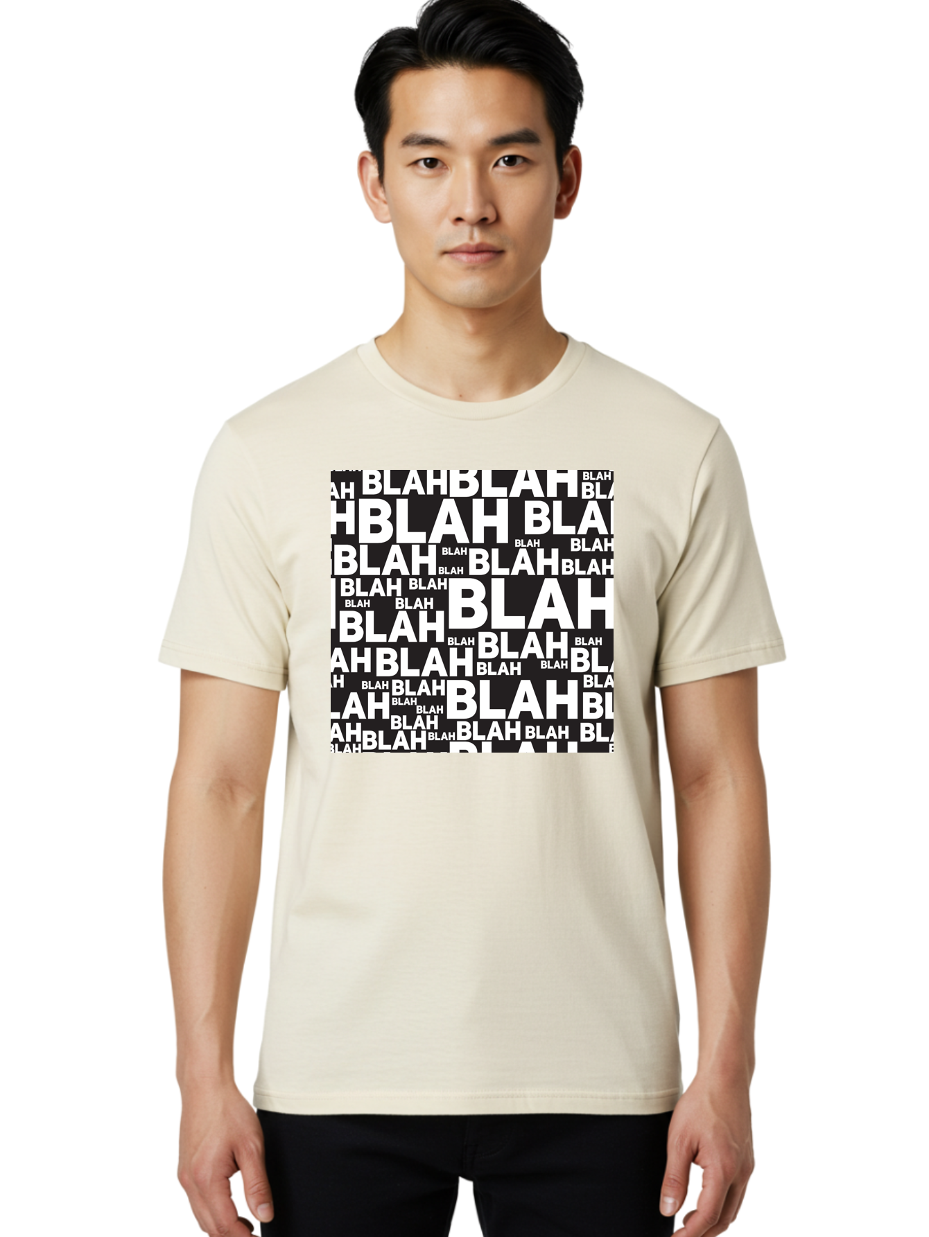 Blah Men'S Graphic Tee, 100% Cotton, Comfortable Casual Summer Wear, Machine Washable, Repetitive Text, Blah Blah, White Font, Black Background, Meaningless Words, Corporate Jargon, Office Chatter, Meaningless Speech, Empty Talk, Aac379