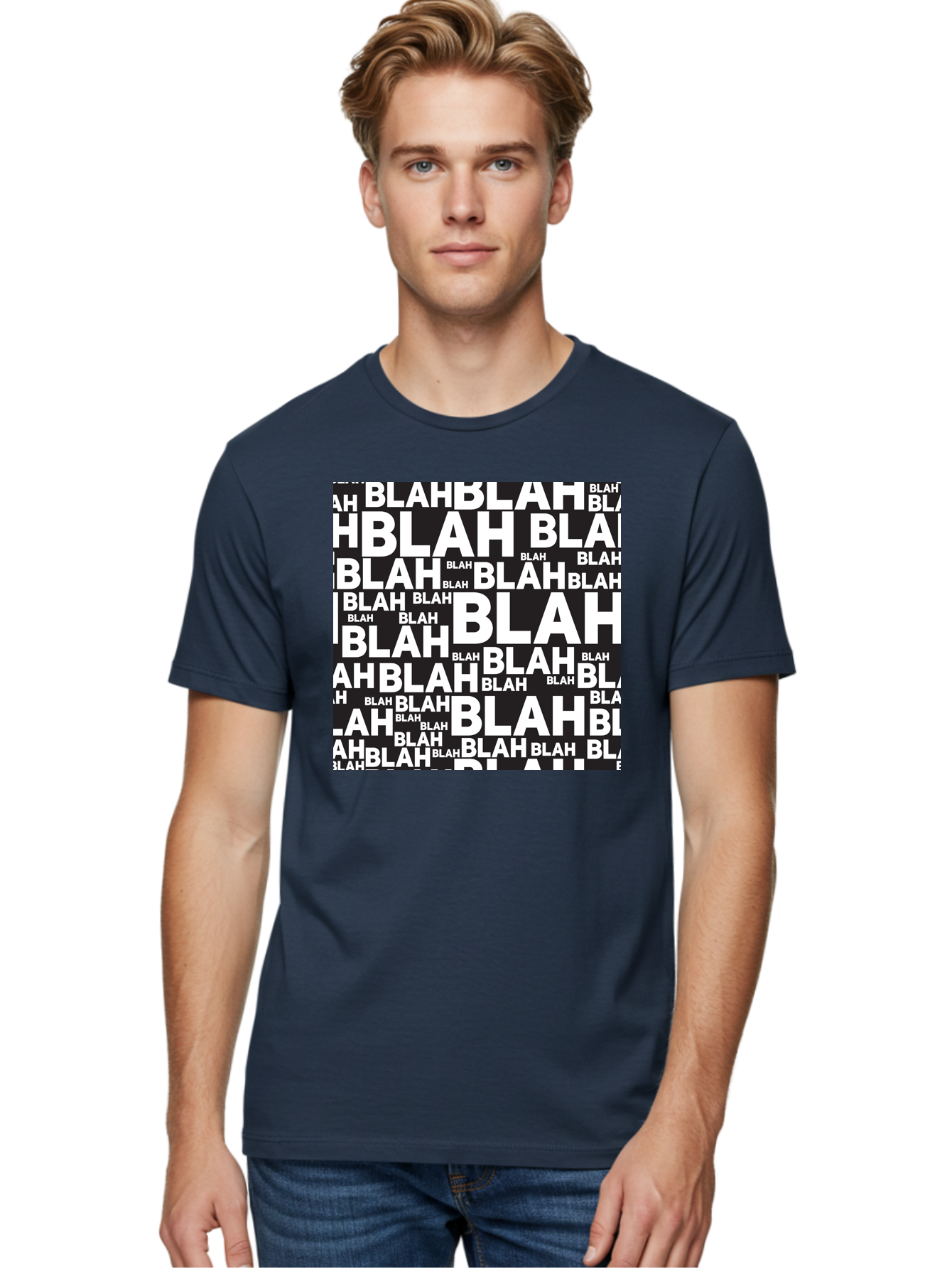 Blah Men'S Graphic Tee, 100% Cotton, Comfortable Casual Summer Wear, Machine Washable, Repetitive Text, Blah Blah, White Font, Black Background, Meaningless Words, Corporate Jargon, Office Chatter, Meaningless Speech, Empty Talk, Aac379