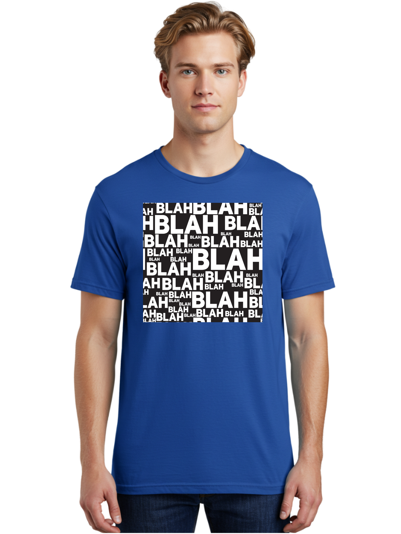 Blah Men'S Graphic Tee, 100% Cotton, Comfortable Casual Summer Wear, Machine Washable, Repetitive Text, Blah Blah, White Font, Black Background, Meaningless Words, Corporate Jargon, Office Chatter, Meaningless Speech, Empty Talk, Aac379