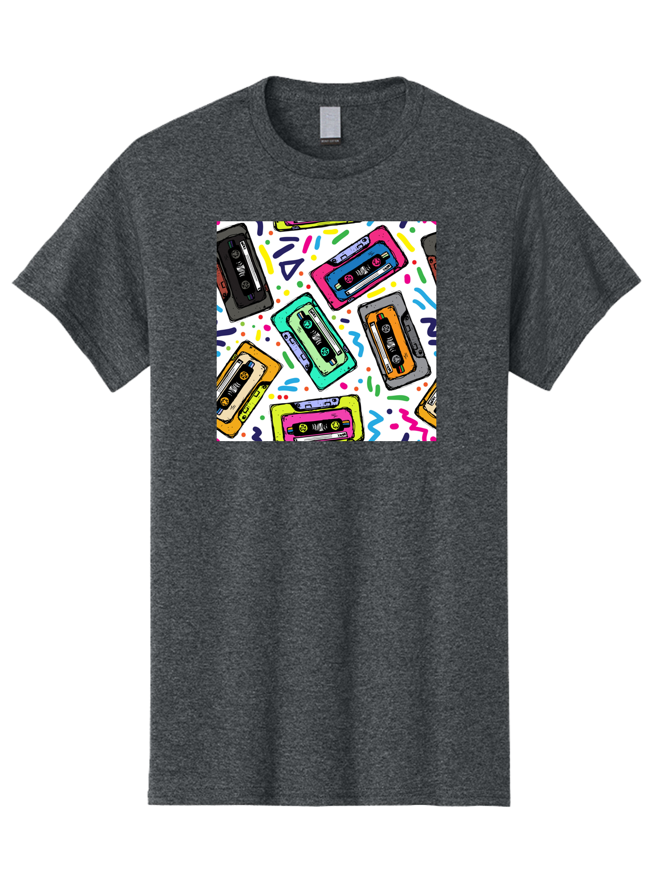 Cassette-Tapes-Pattern Men'S Graphic Tee, 100% Cotton, Comfortable Casual Summer Wear, Machine Washable, Retro Cassette Tapes, Vintage Music, Colorful Design, Nostalgic Feel, Playful Patterns, 80S And 90S Nostalgia, Music Lover Gift Aac382