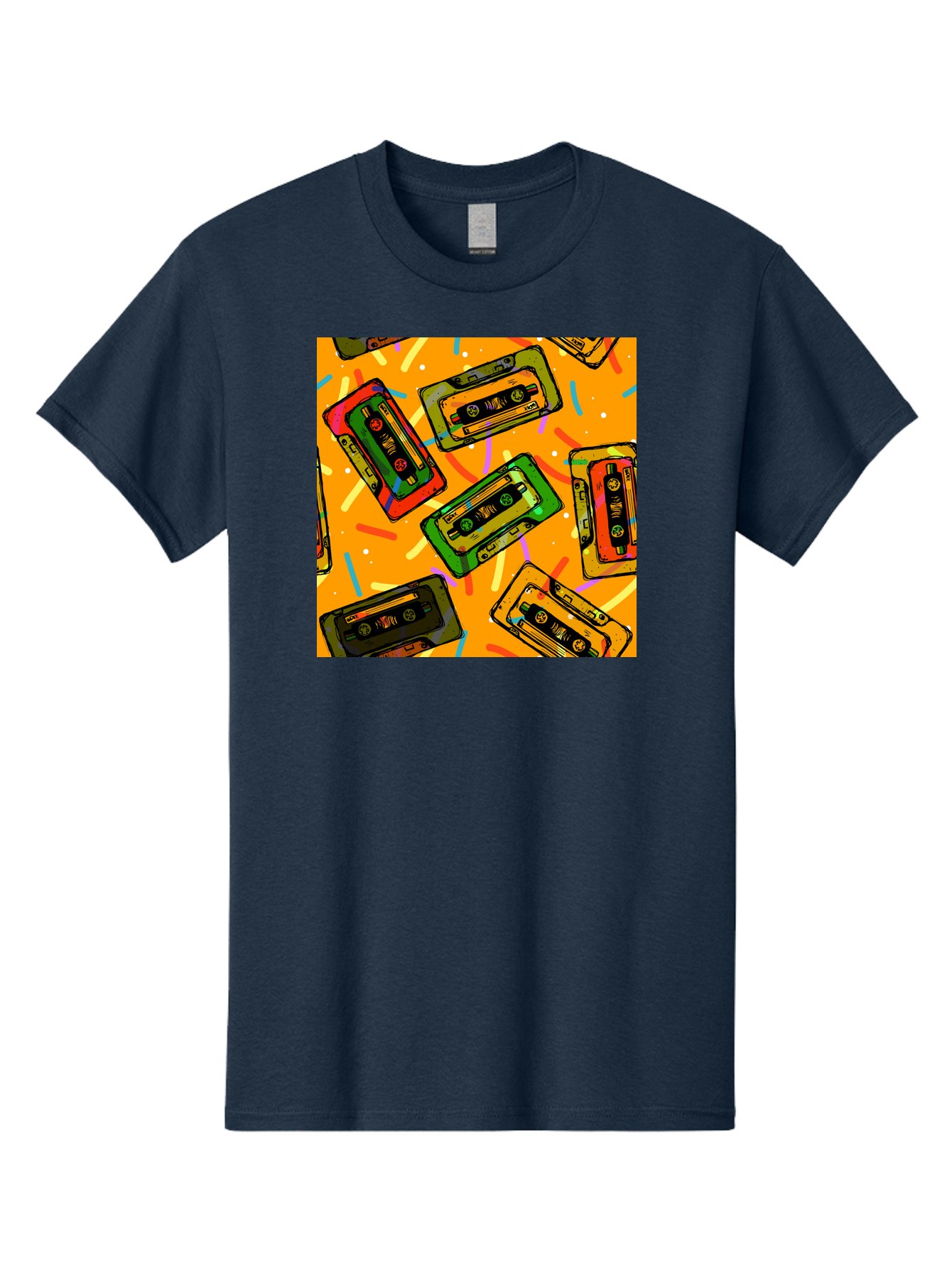 Cassette-Tapes Men'S Graphic Tee, 100% Cotton, Comfortable Casual Summer Wear, Machine Washable, Retro Cassette Tapes, Vintage Music, Colorful Illustration, Nostalgic Tech, 80S And 90S Memorabilia, Mix Tape Culture, Music Nostalgia, Aac383