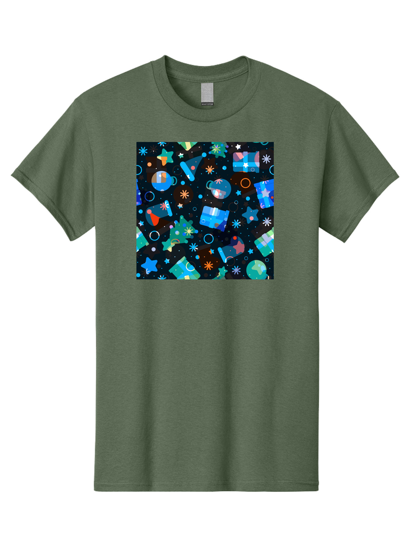 Christmas-Pattern Men'S Graphic Tee, 100% Cotton, Comfortable Casual Summer Wear, Machine Washable, Party Hats, Festive Decorations, Stars, Confetti, Balloons, Gift Boxes, Mug, Party Blowers, Celebratory Elements, Party Theme Aac385