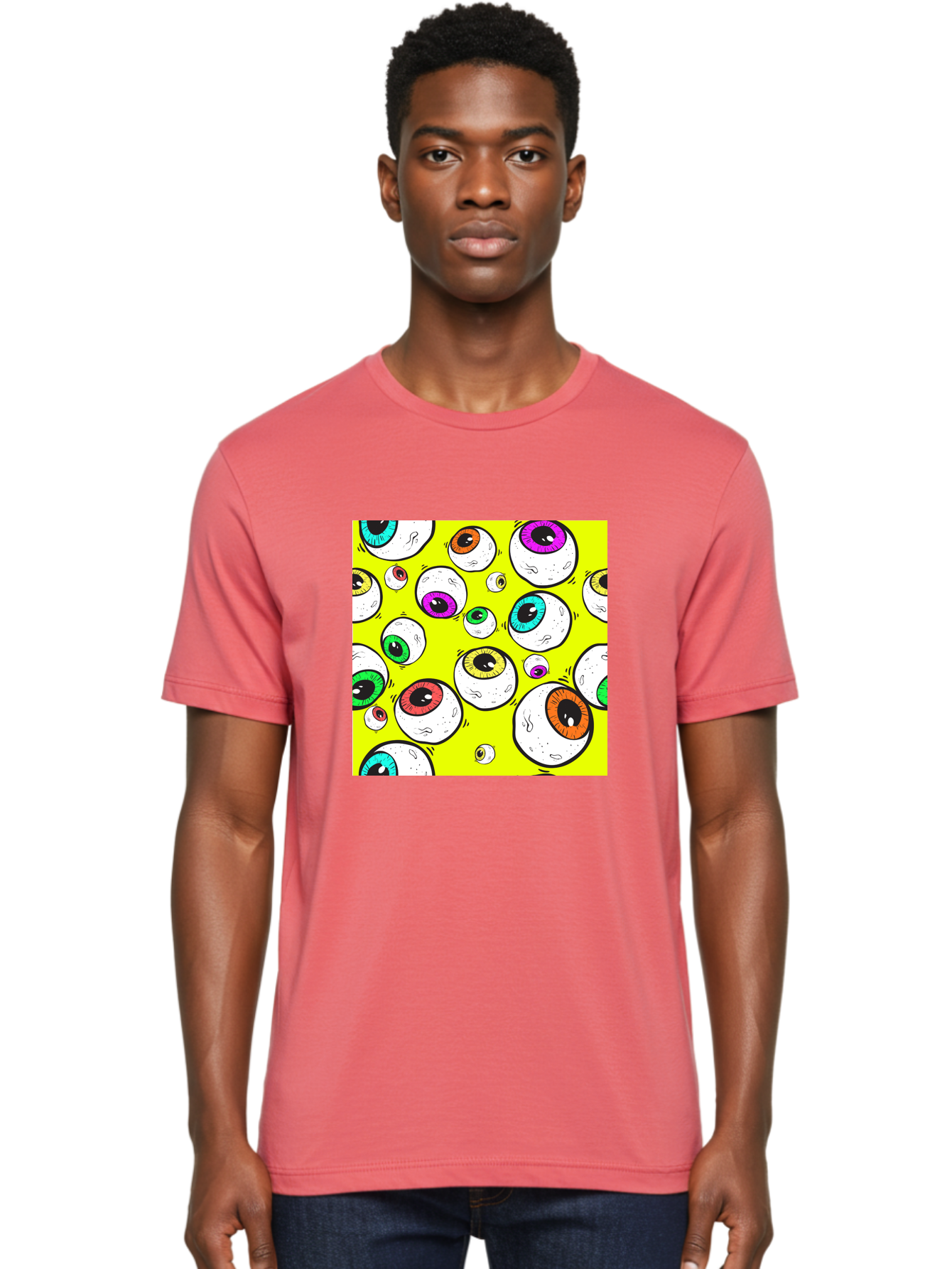Colorful-Eyeballs Men'S Graphic Tee, 100% Cotton, Comfortable Casual Summer Wear, Machine Washable, Cartoon Eyeballs, Colorful Eyes, Vibrant Colors, Pop Art, Playful Graphics, Quirky Design, Eye-Catching Visuals, Fun Illustration, Aac386