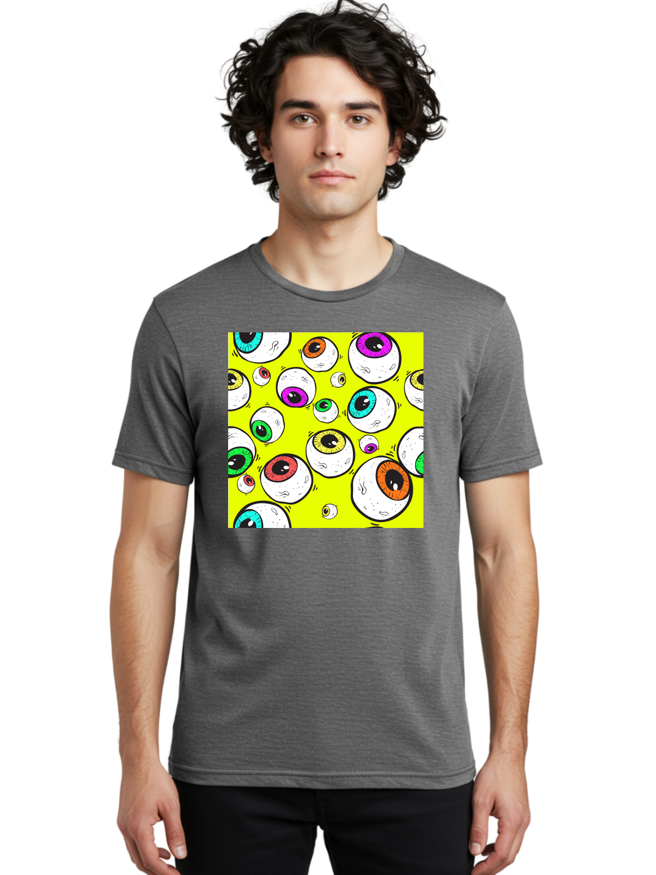 Colorful-Eyeballs Men'S Graphic Tee, 100% Cotton, Comfortable Casual Summer Wear, Machine Washable, Cartoon Eyeballs, Colorful Eyes, Vibrant Colors, Pop Art, Playful Graphics, Quirky Design, Eye-Catching Visuals, Fun Illustration, Aac386