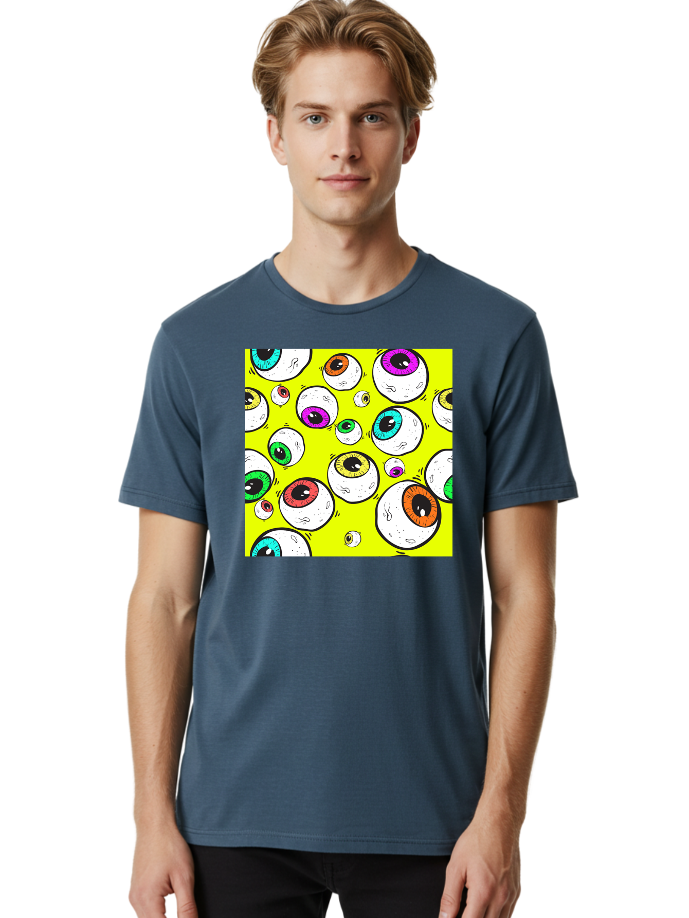 Colorful-Eyeballs Men'S Graphic Tee, 100% Cotton, Comfortable Casual Summer Wear, Machine Washable, Cartoon Eyeballs, Colorful Eyes, Vibrant Colors, Pop Art, Playful Graphics, Quirky Design, Eye-Catching Visuals, Fun Illustration, Aac386