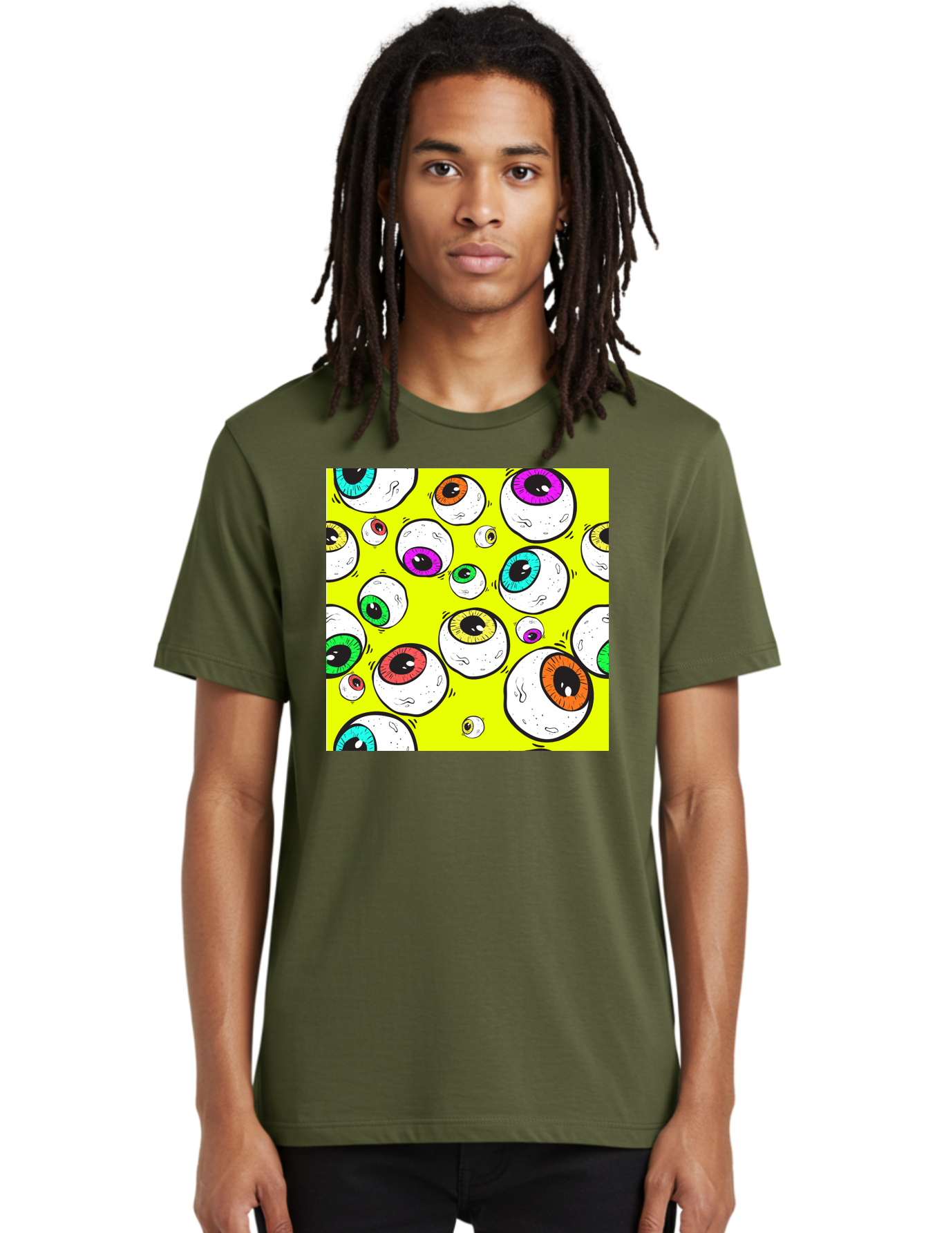 Colorful-Eyeballs Men'S Graphic Tee, 100% Cotton, Comfortable Casual Summer Wear, Machine Washable, Cartoon Eyeballs, Colorful Eyes, Vibrant Colors, Pop Art, Playful Graphics, Quirky Design, Eye-Catching Visuals, Fun Illustration, Aac386