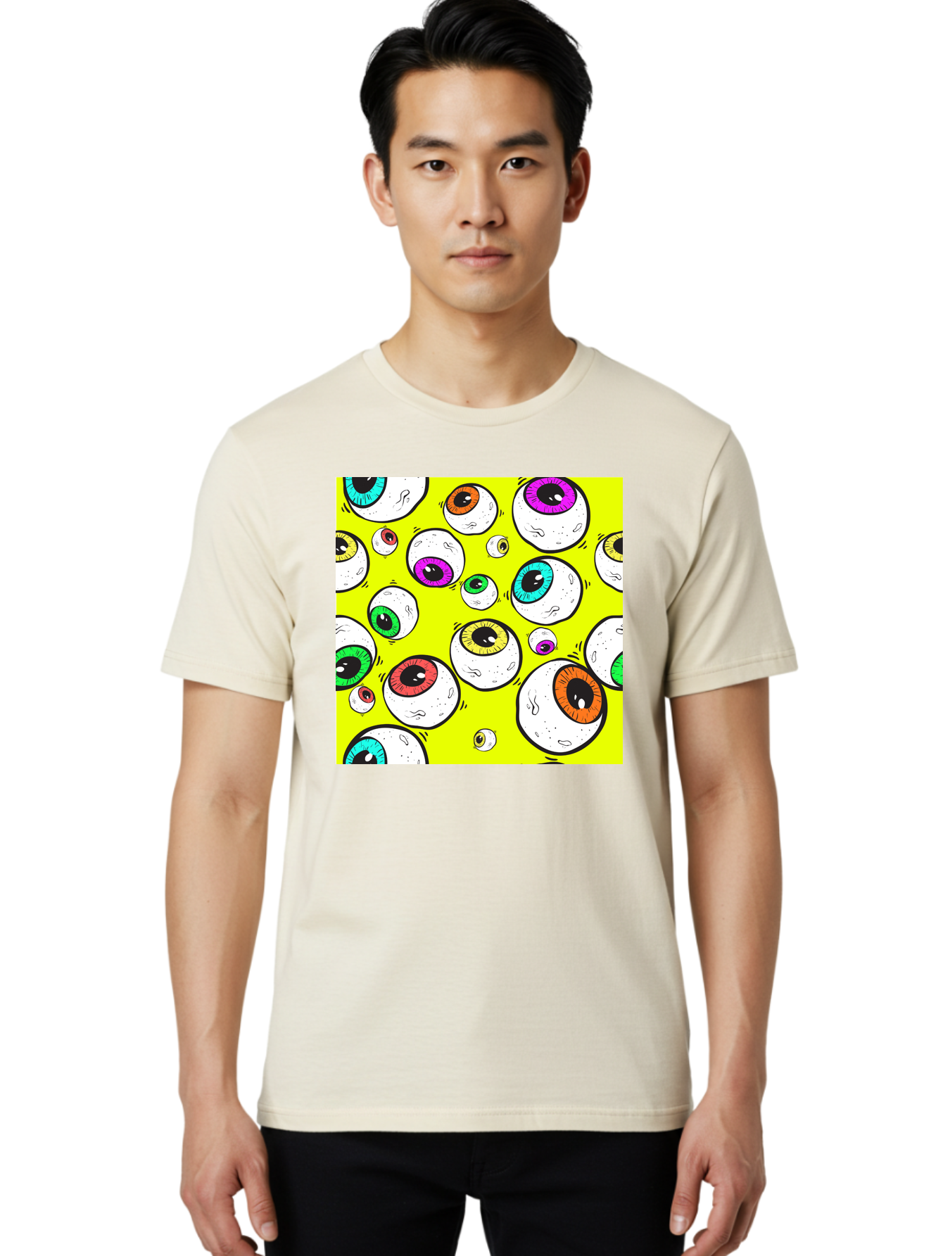 Colorful-Eyeballs Men'S Graphic Tee, 100% Cotton, Comfortable Casual Summer Wear, Machine Washable, Cartoon Eyeballs, Colorful Eyes, Vibrant Colors, Pop Art, Playful Graphics, Quirky Design, Eye-Catching Visuals, Fun Illustration, Aac386