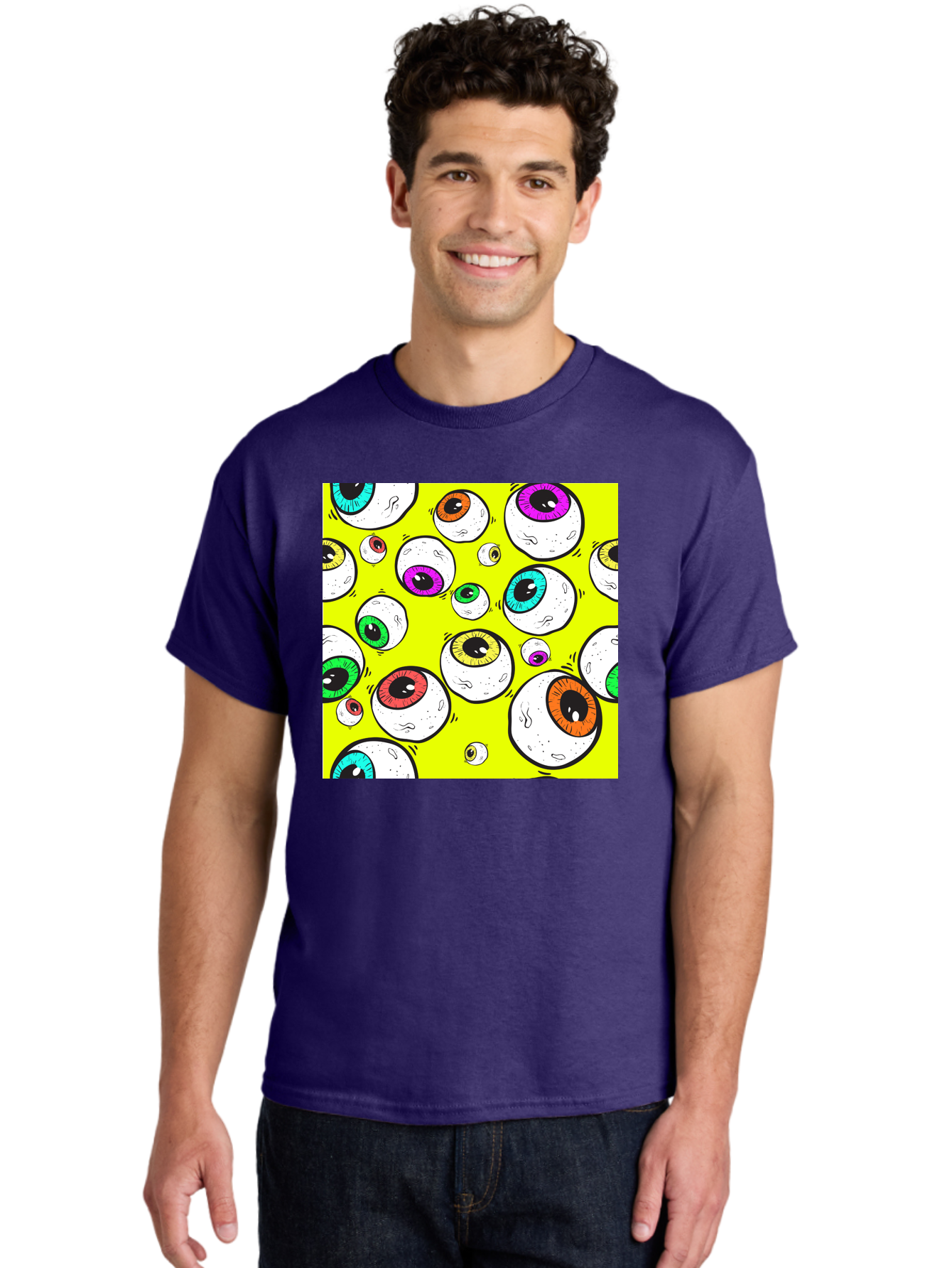 Colorful-Eyeballs Men'S Graphic Tee, 100% Cotton, Comfortable Casual Summer Wear, Machine Washable, Cartoon Eyeballs, Colorful Eyes, Vibrant Colors, Pop Art, Playful Graphics, Quirky Design, Eye-Catching Visuals, Fun Illustration, Aac386