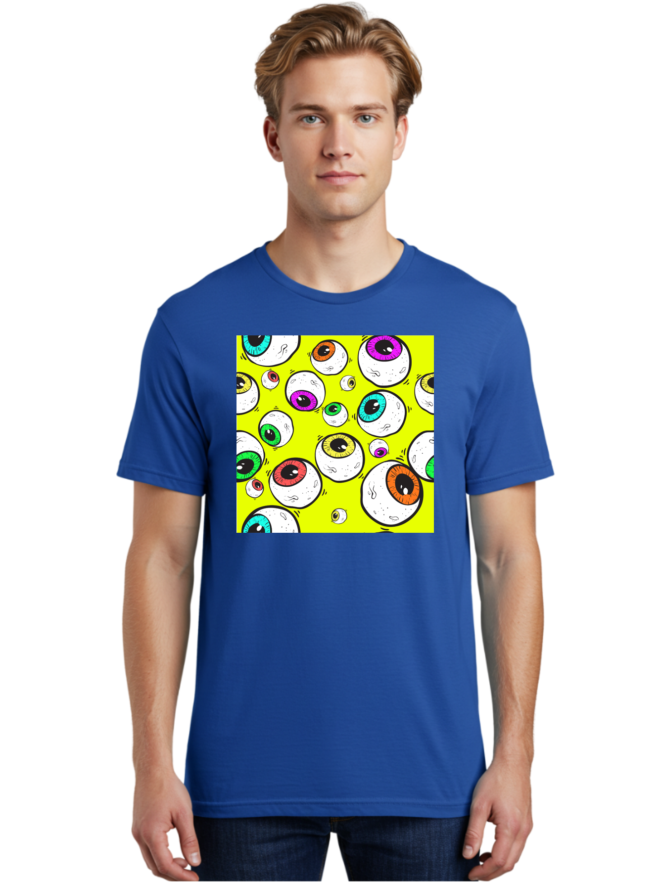 Colorful-Eyeballs Men'S Graphic Tee, 100% Cotton, Comfortable Casual Summer Wear, Machine Washable, Cartoon Eyeballs, Colorful Eyes, Vibrant Colors, Pop Art, Playful Graphics, Quirky Design, Eye-Catching Visuals, Fun Illustration, Aac386