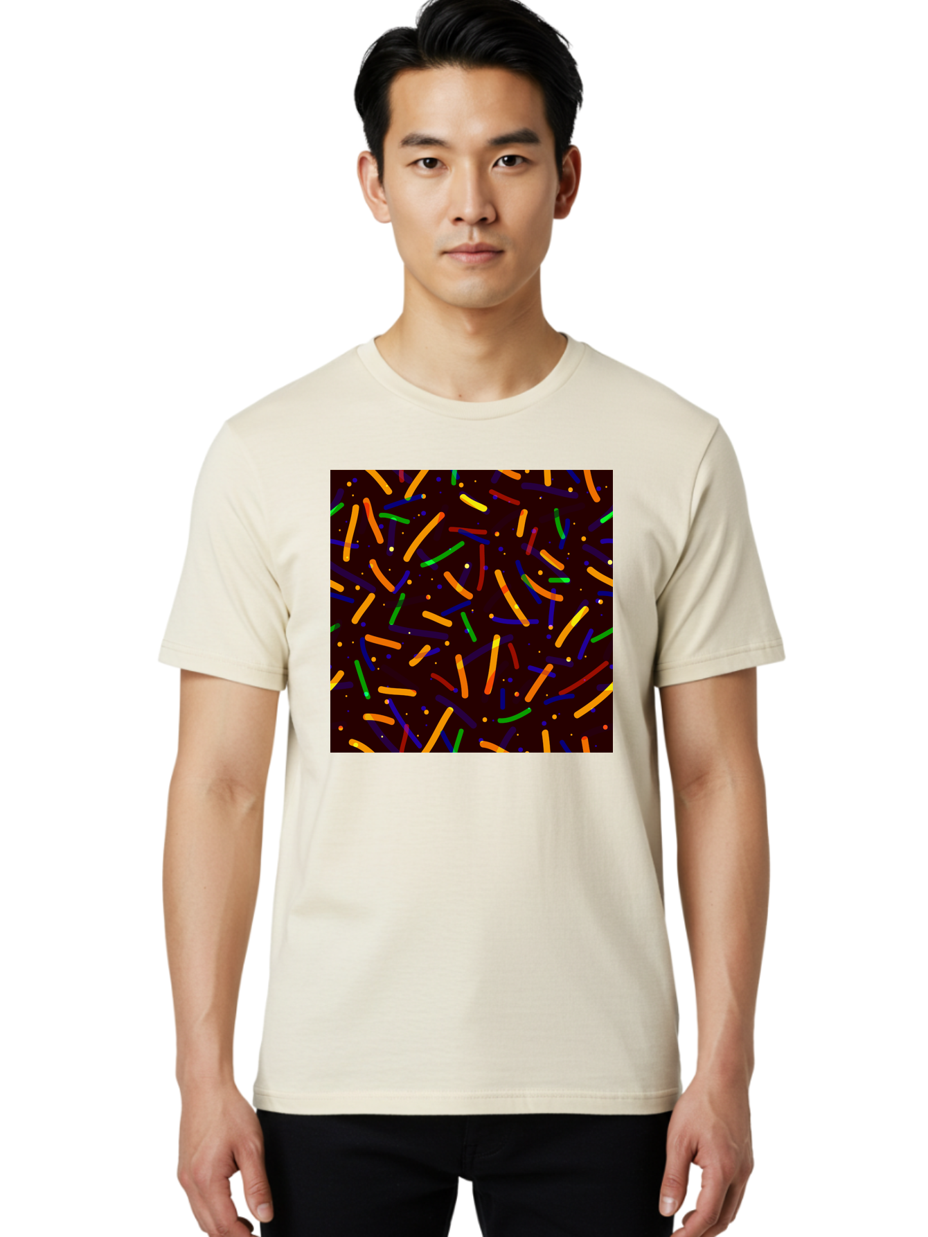 Colorful-Sprinkles Men'S Graphic Tee, 100% Cotton, Comfortable Casual Summer Wear, Machine Washable, Colorful Sprinkles, Confetti Pattern, Vibrant Colors, Festive Design, Celebratory Theme, Multicolored Decorations, Party Atmosphere, Aac387