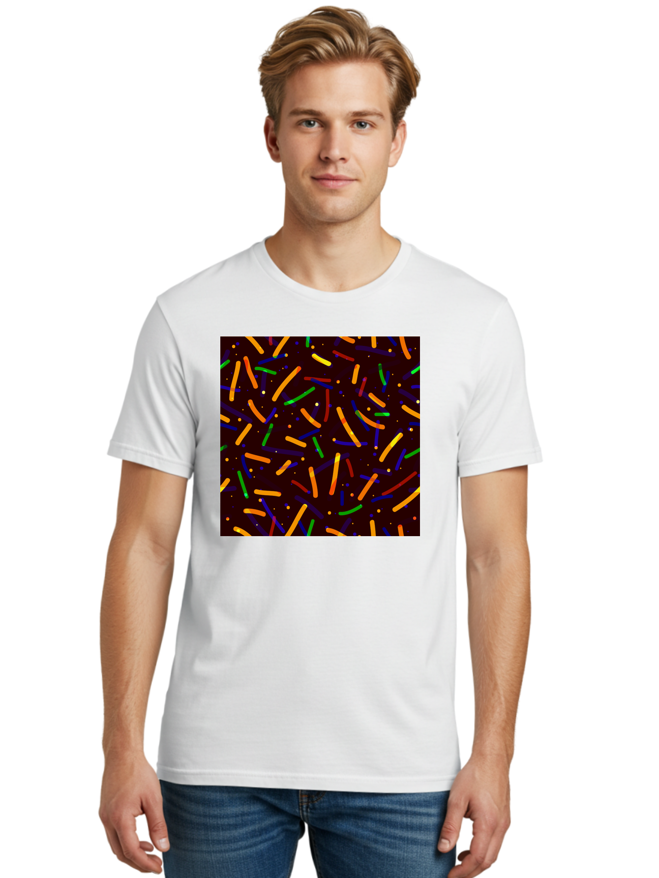 Colorful-Sprinkles Men'S Graphic Tee, 100% Cotton, Comfortable Casual Summer Wear, Machine Washable, Colorful Sprinkles, Confetti Pattern, Vibrant Colors, Festive Design, Celebratory Theme, Multicolored Decorations, Party Atmosphere, Aac387