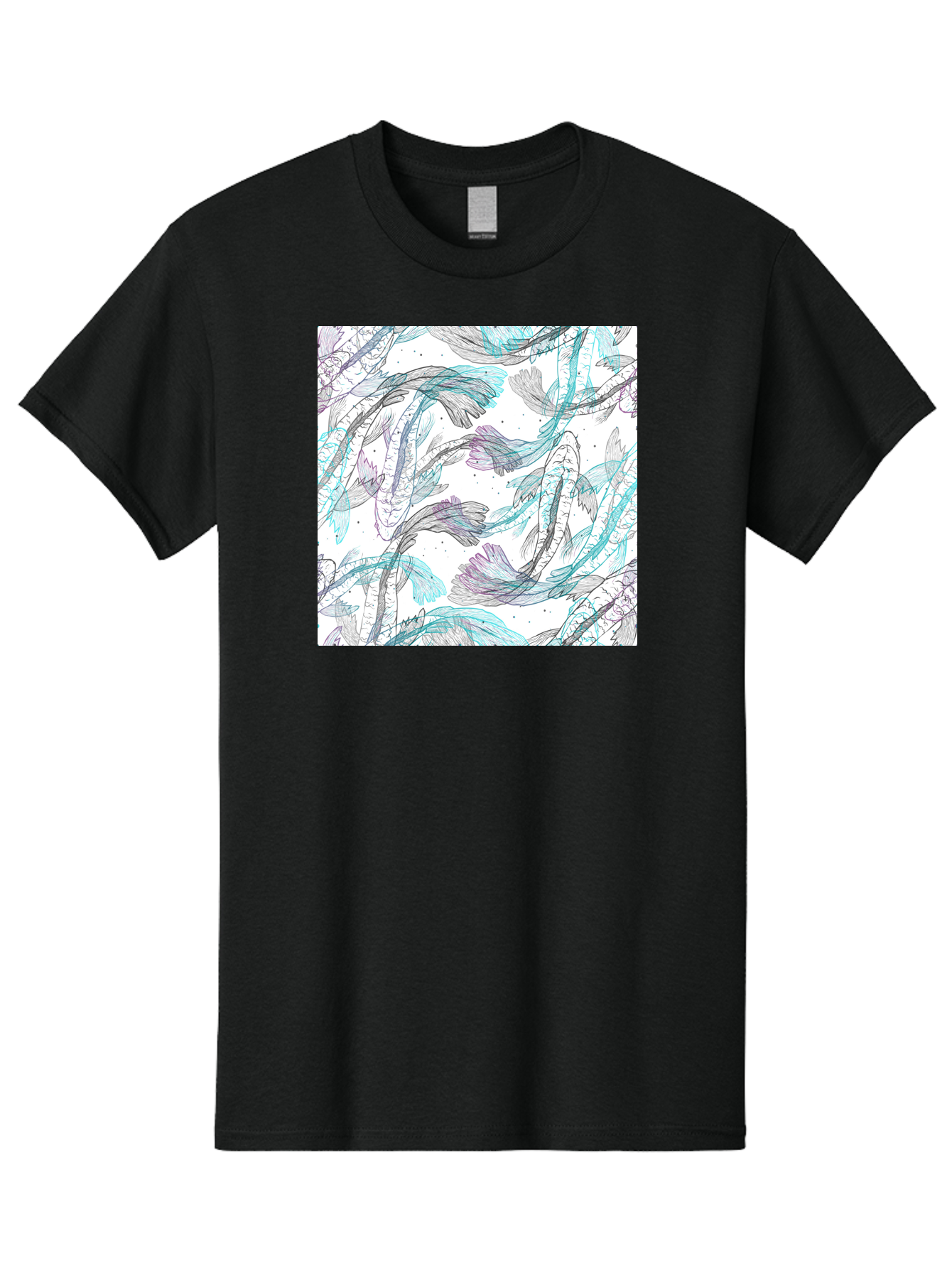 Fish-Pattern Men'S Graphic Tee, 100% Cotton, Comfortable Casual Summer Wear, Machine Washable, Koi Fish Pattern, Watercolor Illustration, Abstract Design, Pastel Colors, Whimsical Art, Fish Swimming, Decorative Motif, Artistic Expression, Aac390