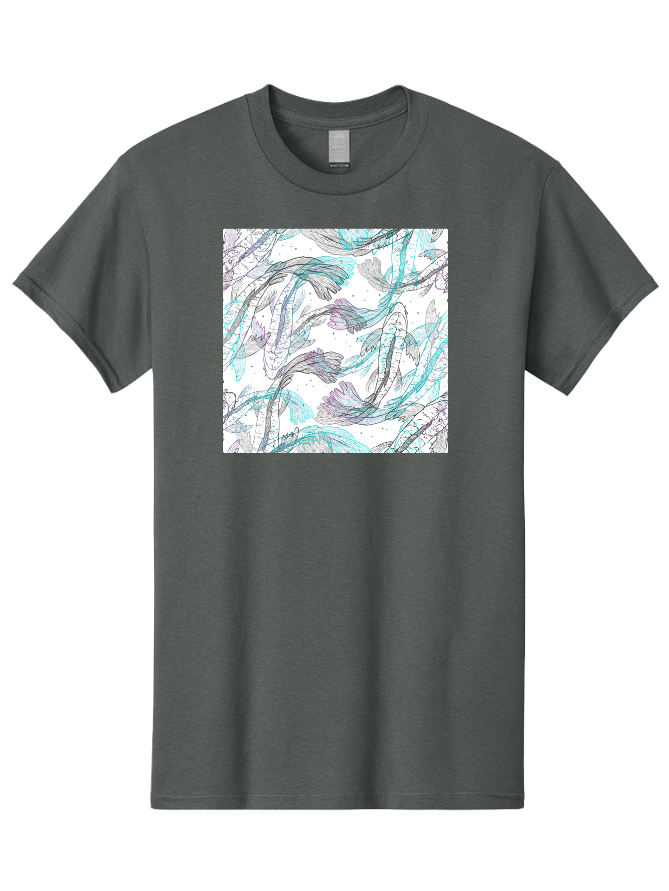Fish-Pattern Men'S Graphic Tee, 100% Cotton, Comfortable Casual Summer Wear, Machine Washable, Koi Fish Pattern, Watercolor Illustration, Abstract Design, Pastel Colors, Whimsical Art, Fish Swimming, Decorative Motif, Artistic Expression, Aac390
