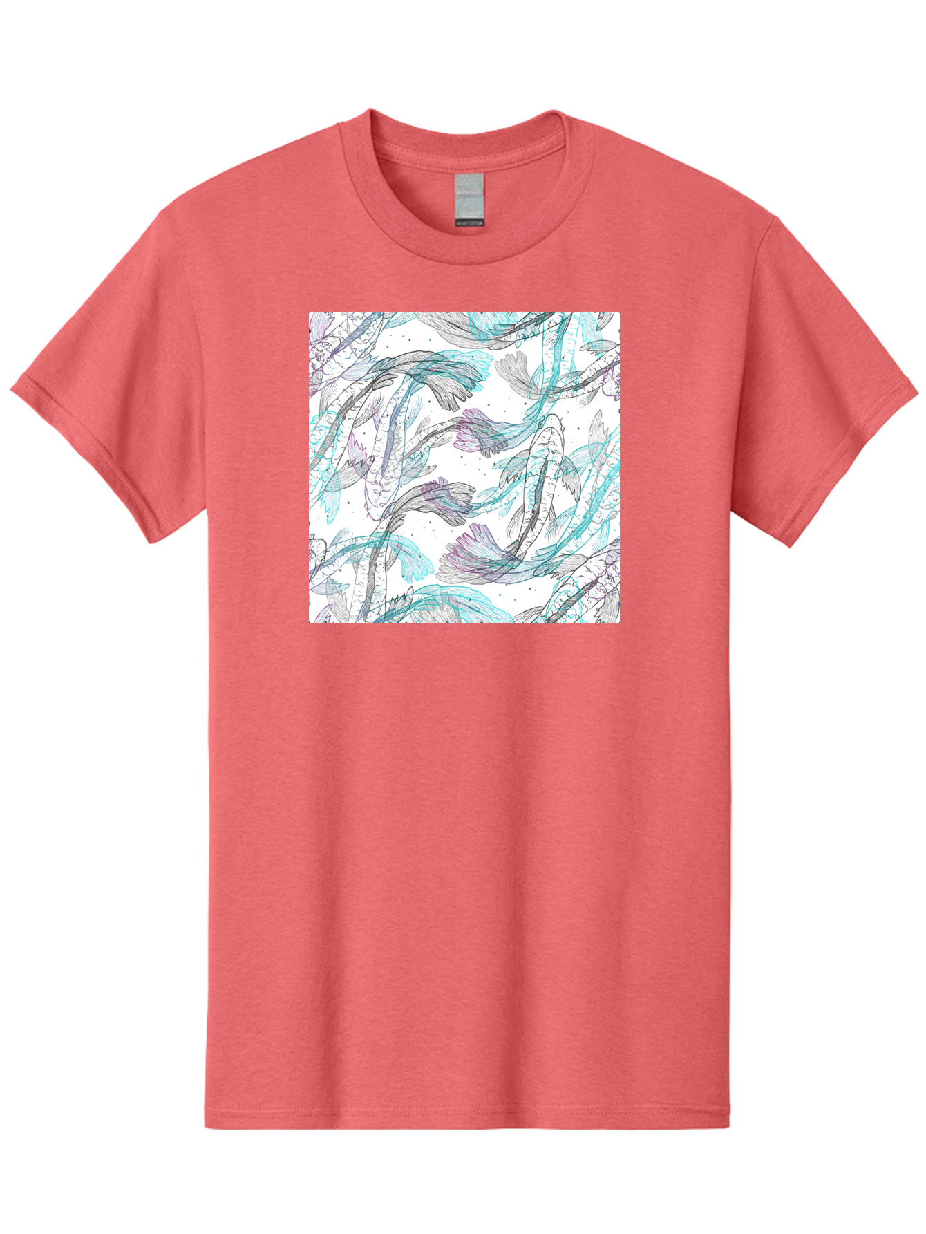 Fish-Pattern Men'S Graphic Tee, 100% Cotton, Comfortable Casual Summer Wear, Machine Washable, Koi Fish Pattern, Watercolor Illustration, Abstract Design, Pastel Colors, Whimsical Art, Fish Swimming, Decorative Motif, Artistic Expression, Aac390