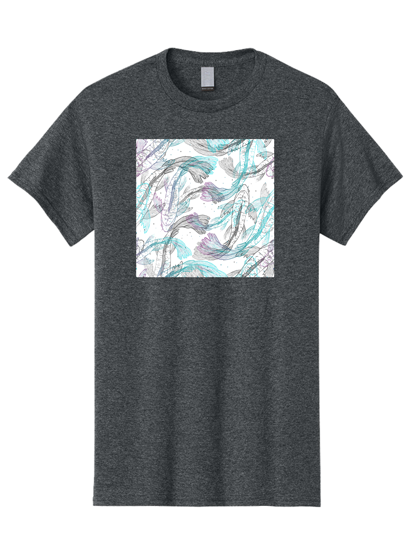 Fish-Pattern Men'S Graphic Tee, 100% Cotton, Comfortable Casual Summer Wear, Machine Washable, Koi Fish Pattern, Watercolor Illustration, Abstract Design, Pastel Colors, Whimsical Art, Fish Swimming, Decorative Motif, Artistic Expression, Aac390