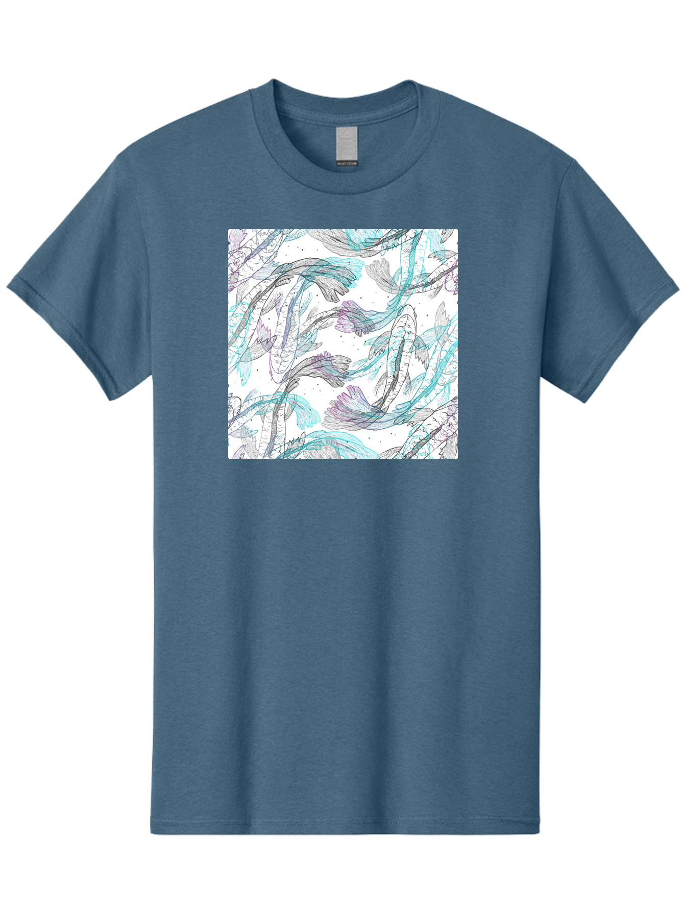 Fish-Pattern Men'S Graphic Tee, 100% Cotton, Comfortable Casual Summer Wear, Machine Washable, Koi Fish Pattern, Watercolor Illustration, Abstract Design, Pastel Colors, Whimsical Art, Fish Swimming, Decorative Motif, Artistic Expression, Aac390
