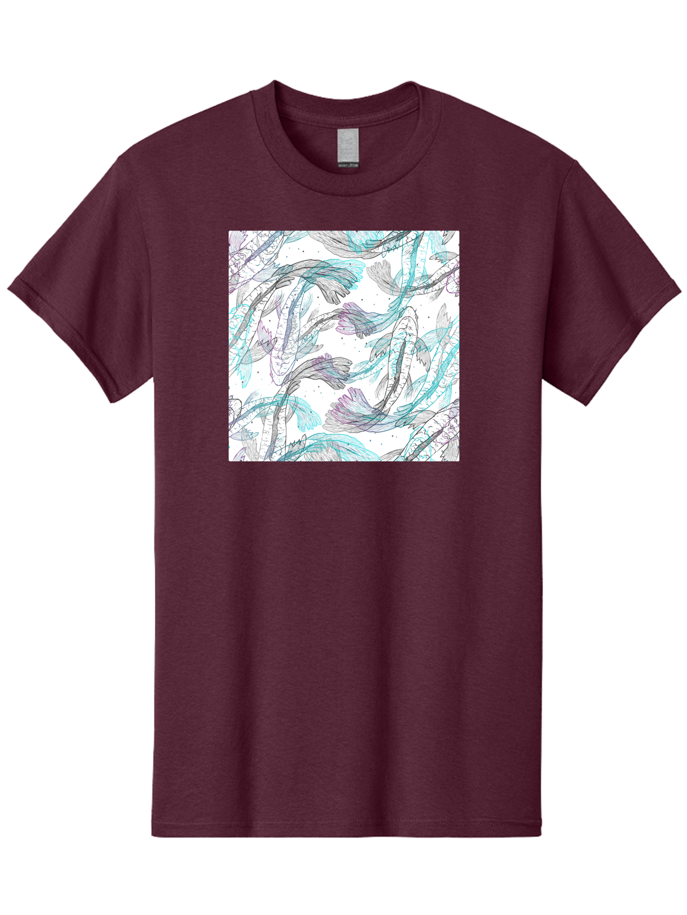 Fish-Pattern Men'S Graphic Tee, 100% Cotton, Comfortable Casual Summer Wear, Machine Washable, Koi Fish Pattern, Watercolor Illustration, Abstract Design, Pastel Colors, Whimsical Art, Fish Swimming, Decorative Motif, Artistic Expression, Aac390