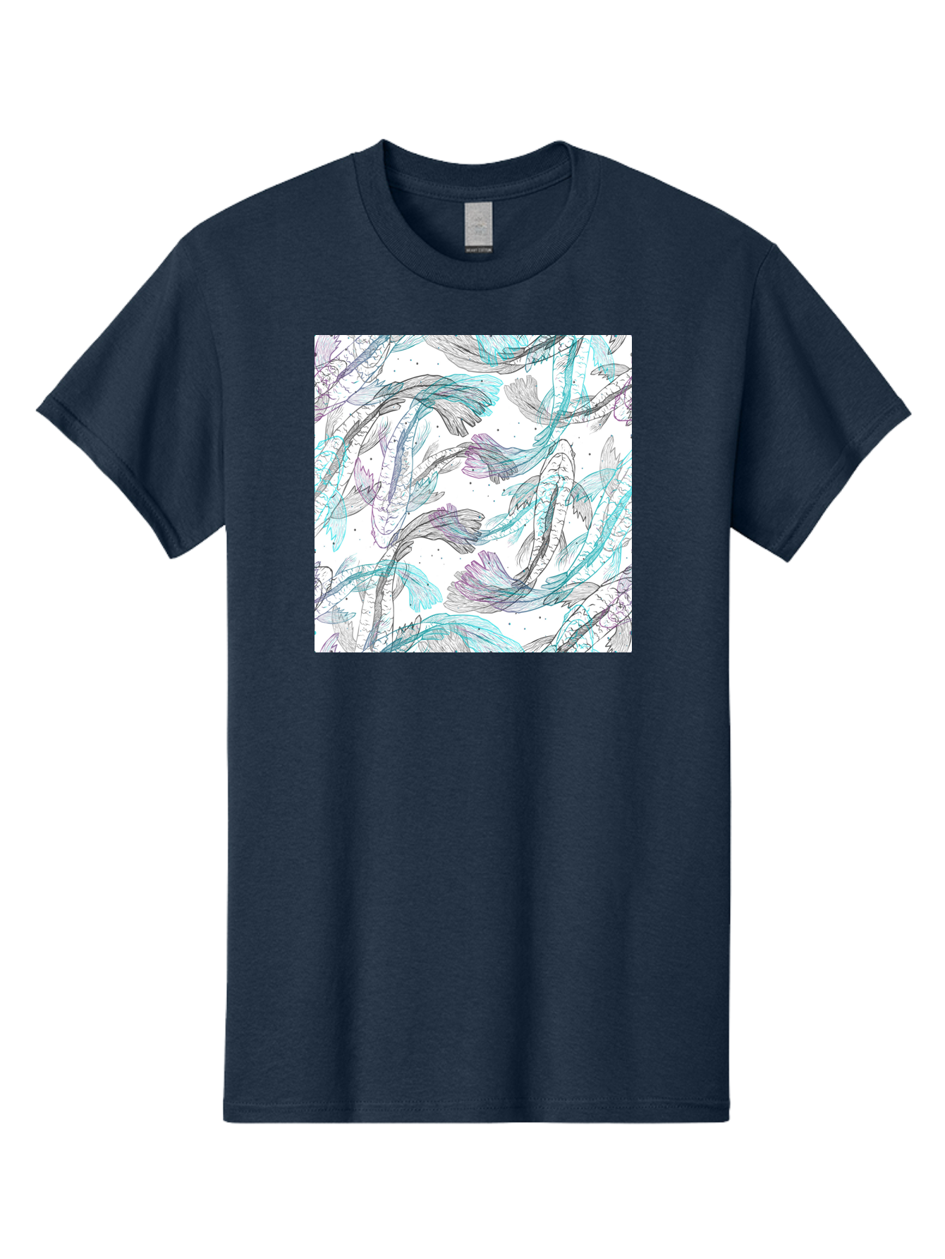 Fish-Pattern Men'S Graphic Tee, 100% Cotton, Comfortable Casual Summer Wear, Machine Washable, Koi Fish Pattern, Watercolor Illustration, Abstract Design, Pastel Colors, Whimsical Art, Fish Swimming, Decorative Motif, Artistic Expression, Aac390
