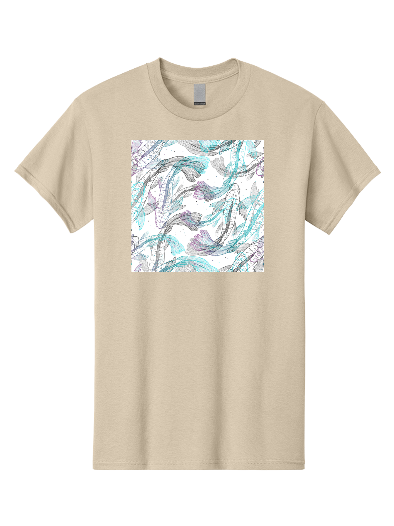 Fish-Pattern Men'S Graphic Tee, 100% Cotton, Comfortable Casual Summer Wear, Machine Washable, Koi Fish Pattern, Watercolor Illustration, Abstract Design, Pastel Colors, Whimsical Art, Fish Swimming, Decorative Motif, Artistic Expression, Aac390