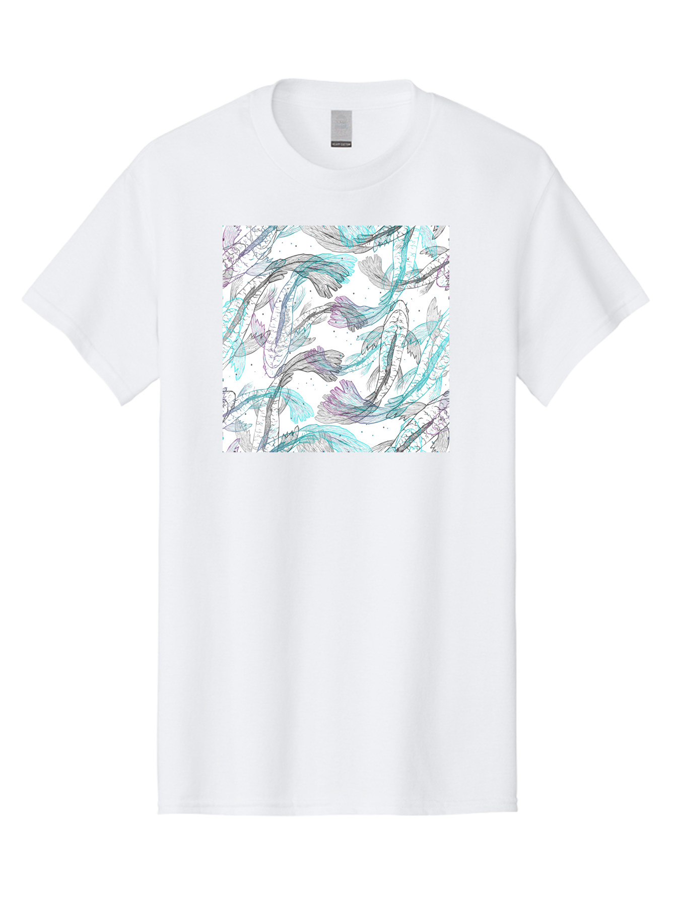 Fish-Pattern Men'S Graphic Tee, 100% Cotton, Comfortable Casual Summer Wear, Machine Washable, Koi Fish Pattern, Watercolor Illustration, Abstract Design, Pastel Colors, Whimsical Art, Fish Swimming, Decorative Motif, Artistic Expression, Aac390