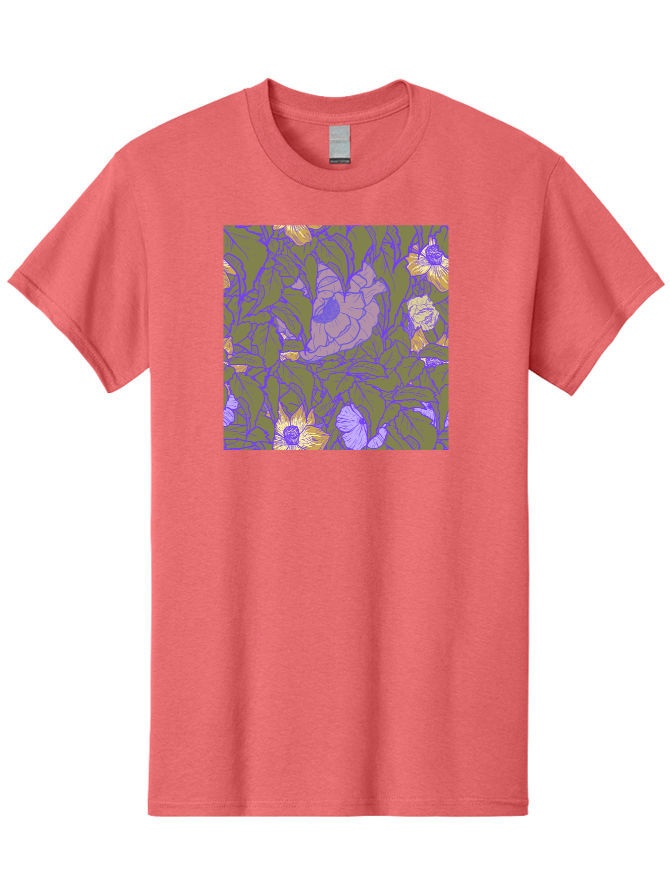 Floral-Pattern-1 Men'S Graphic Tee, 100% Cotton, Comfortable Casual Summer Wear, Machine Washable, Floral Pattern Design, Flower Arrangement, Pastel Colors, Yellow Flowers, Purple Outlines, Green Leaves, Artistic Illustration, Whimsical Decor, Aac391
